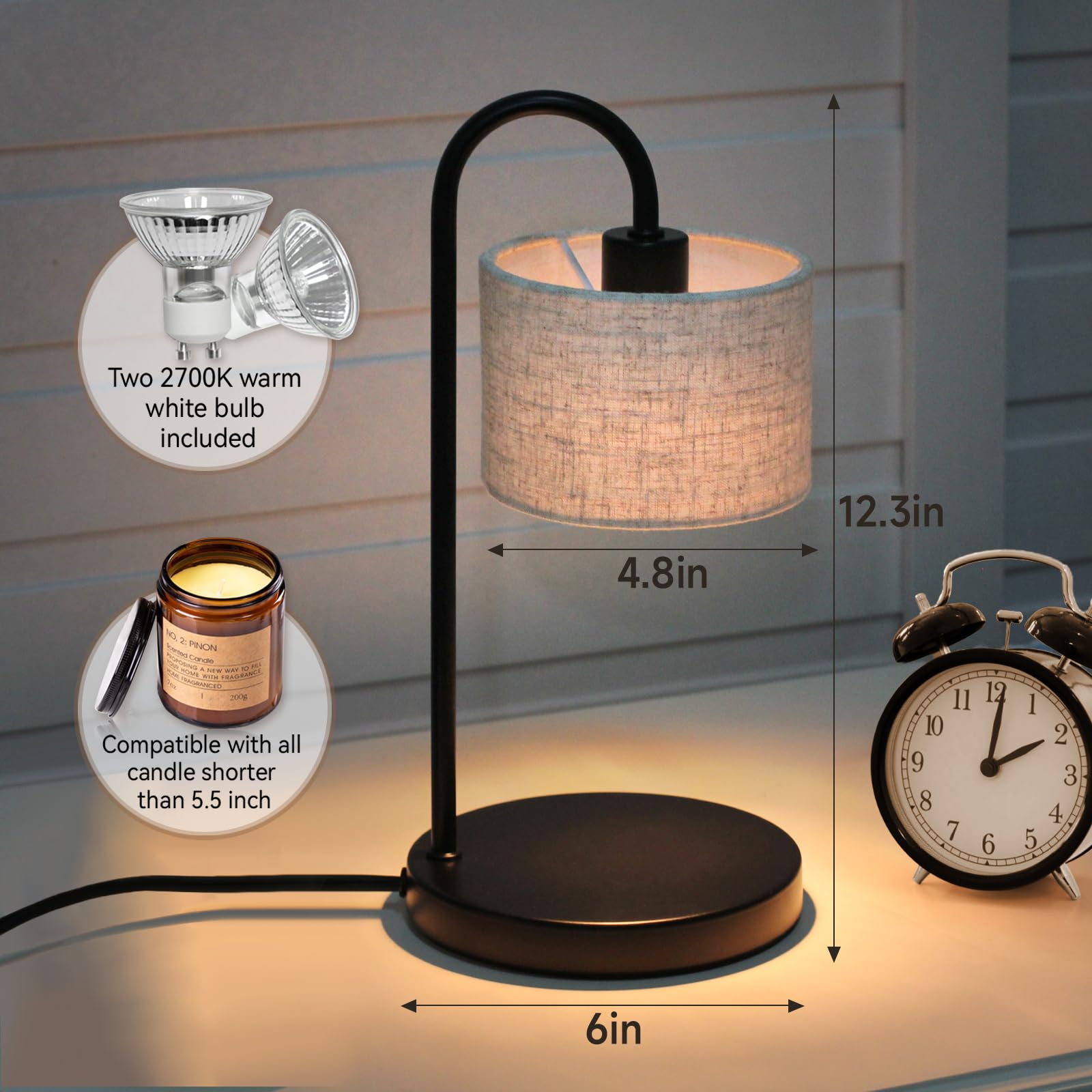 Dimmable Candle Warmer Lamp with Timer - Wax Melter for Home Decor, Birthday & Housewarming Gifts - Includes Replacement Bulbs - Compatible with All Candle Sizes - Perfect for Bedroom, Living Room & Relaxation - Linen Scent