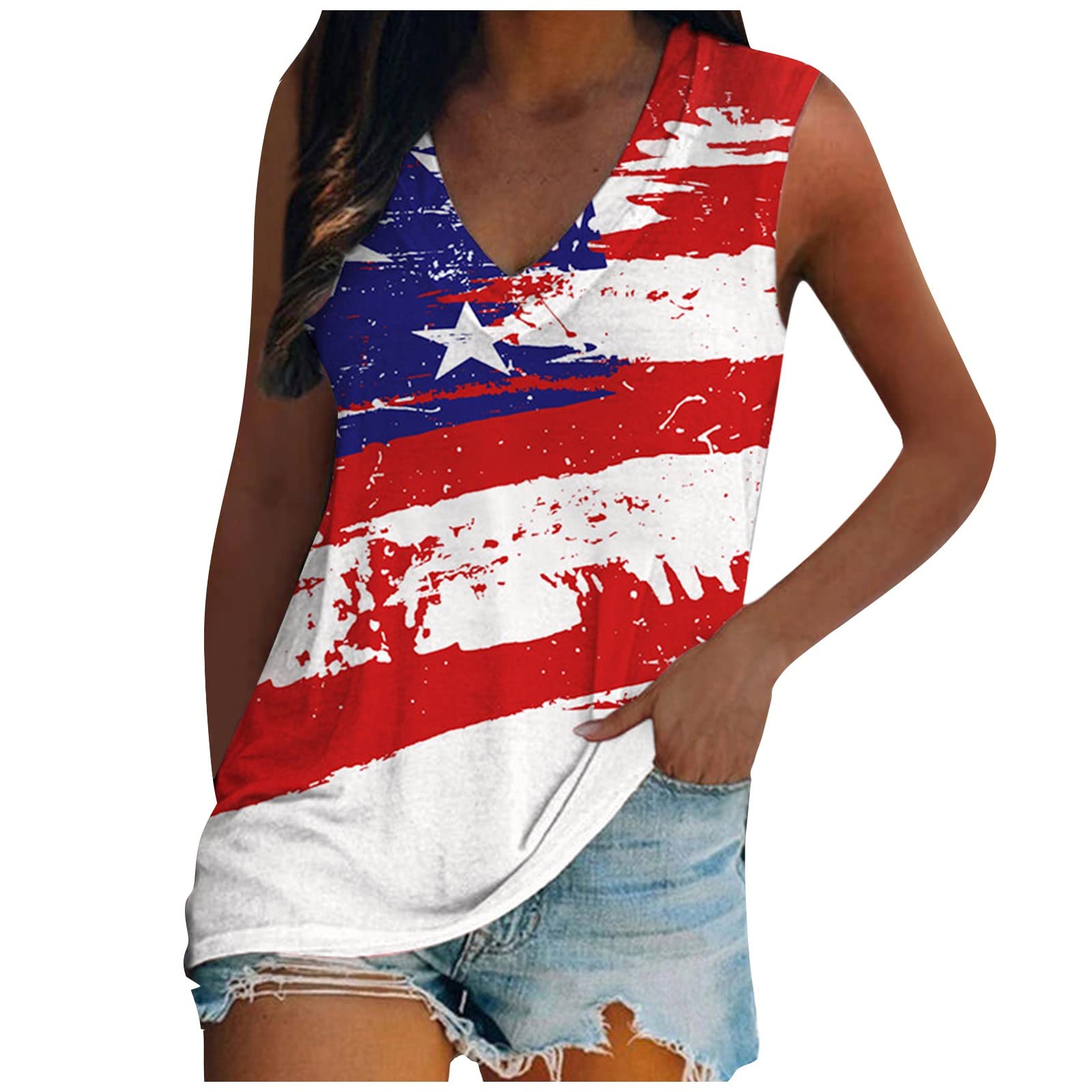 American Flag Tank Tops for Women - Patriotic Stars & Stripes Shirt for 4th of July & Summer