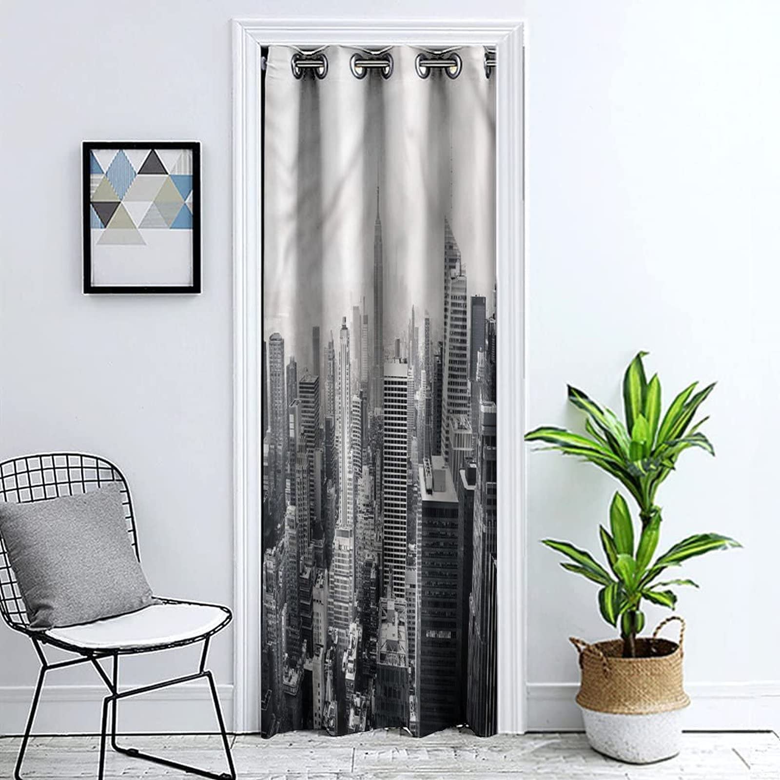 Blackout Doorway Curtains for Privacy - Insulated Window Drapes with Grommet Top, 51 x 78 Inch Single Panel - Solid Urban Design for Kitchen, Storage Room & Closet - Perfect for NYC Apartments & Business Spaces