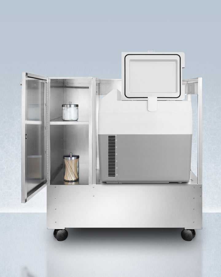 Accucold Stainless Steel Utility Cart with Portable Refrigerator & Freezer - SPRF36CART | Perfect for Outdoor BBQ, Tailgating, and Home Kitchen Organization