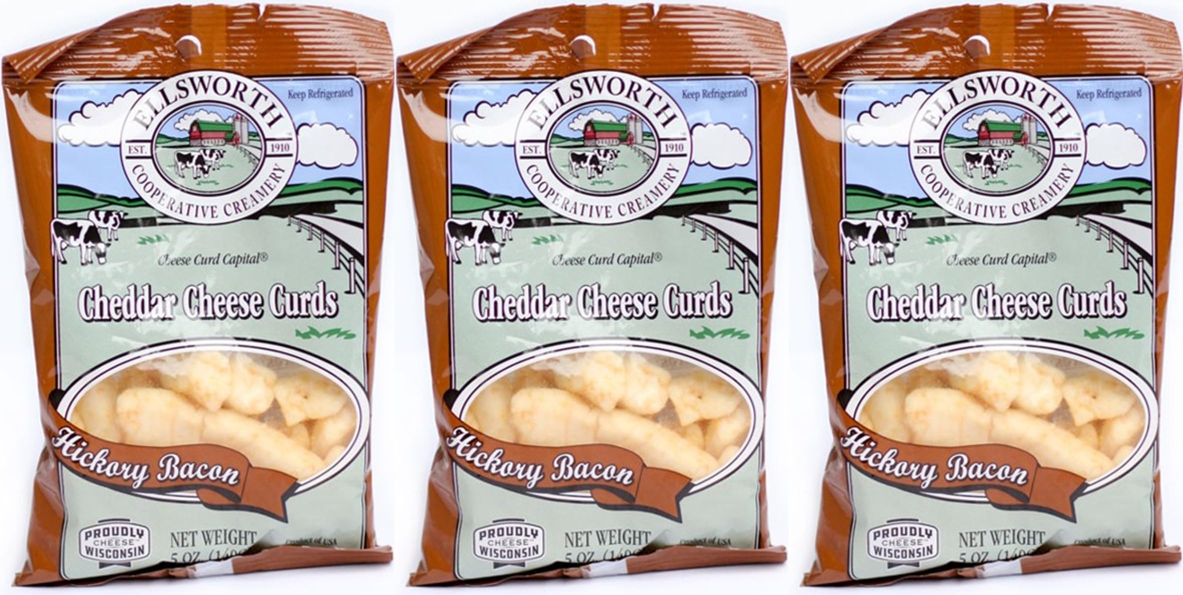 Ellsworth Wisconsin Cheese Curds - Hickory Bacon Flavor (3 Pack) | Fresh Deli Direct Snacks for Parties, Game Nights & Cheese Lovers