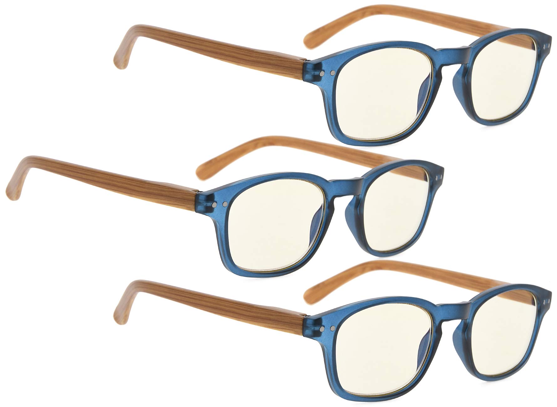 Blue Light Blocking Computer Glasses for Women - 3 Pack UV Protection Reading Glasses with Bamboo-Look Temples | Reduce Eye Strain for Office Work, Gaming & Screen Time