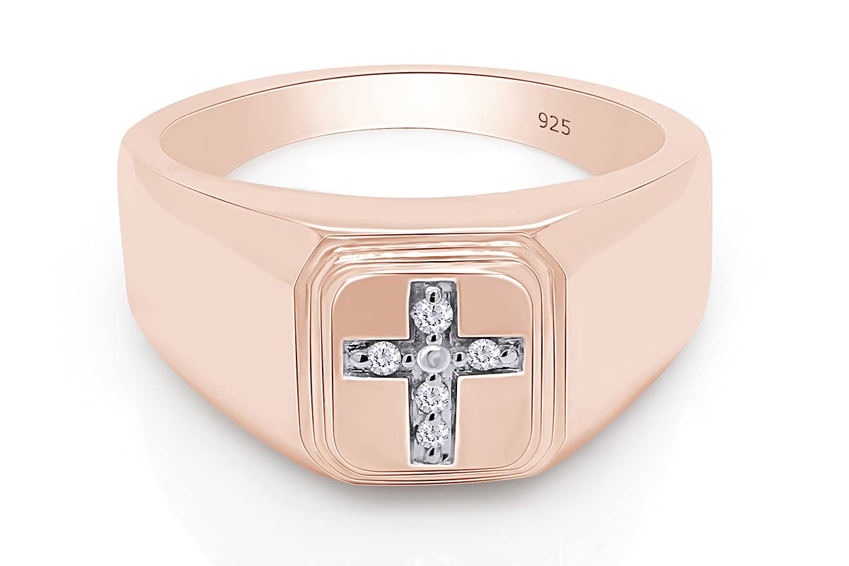 14K Gold Over Sterling Silver AFFY White Natural Diamond Cross Band Ring (0.05 Cttw) - Elegant Religious Jewelry for Women, Perfect for Church, Weddings & Everyday Wear