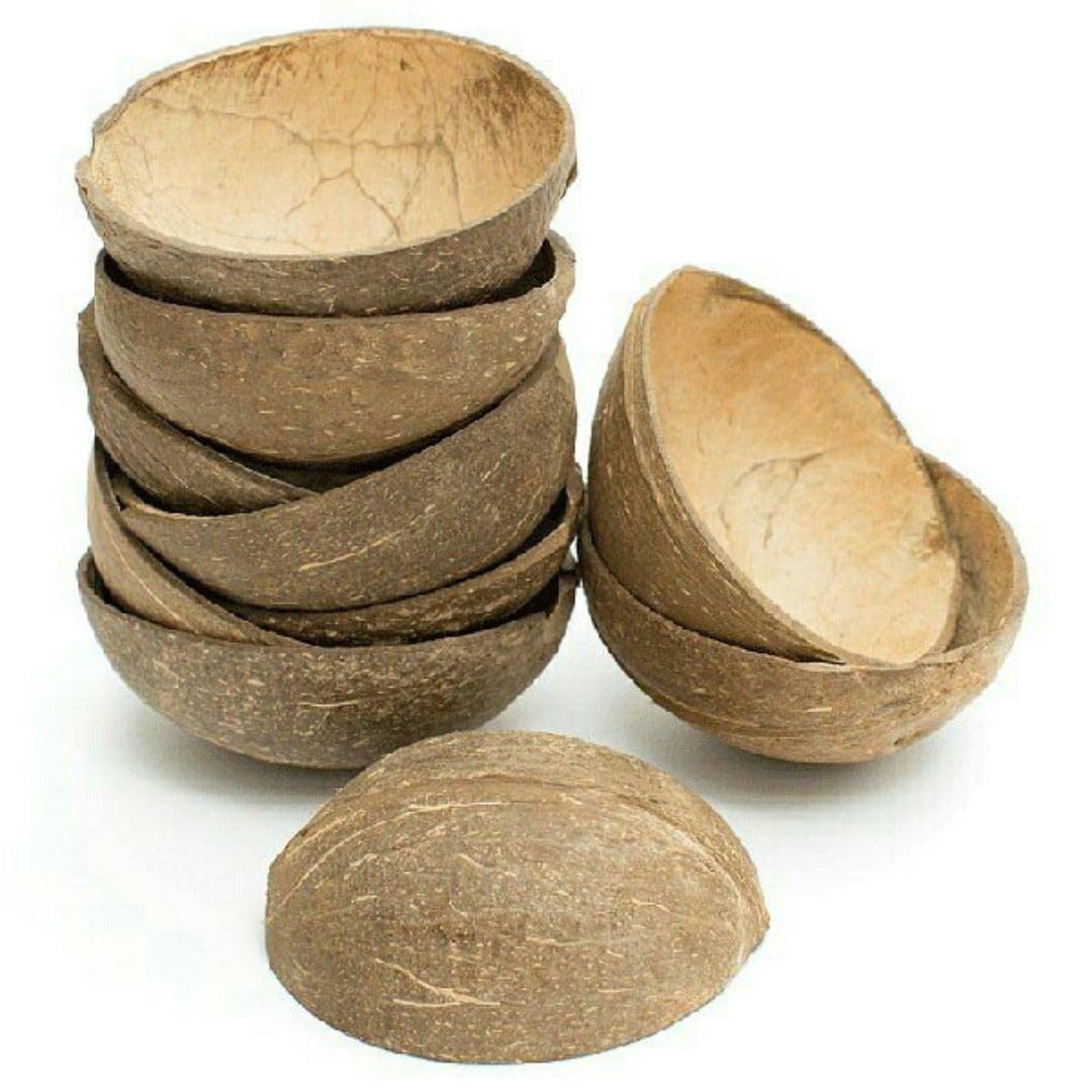 Organic Coconut Shell Bowls Set of 10 - 150ml Natural Oval Serving Dishes for Ice Cream, Snacks, Fruits, Salads | Eco-Friendly Partyware & Catering Supplies for Weddings, Picnics, Home Decor