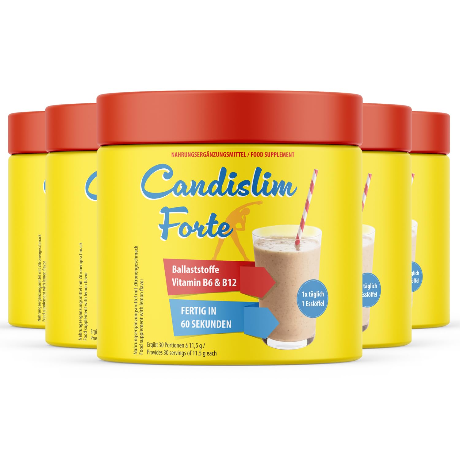 Candislim Forte Powder - Premium Weight Management Supplement with Vitamins B6 & B12 - 345g (5 Maxi Cans) - Ideal for Daily Wellness & Fitness Routines