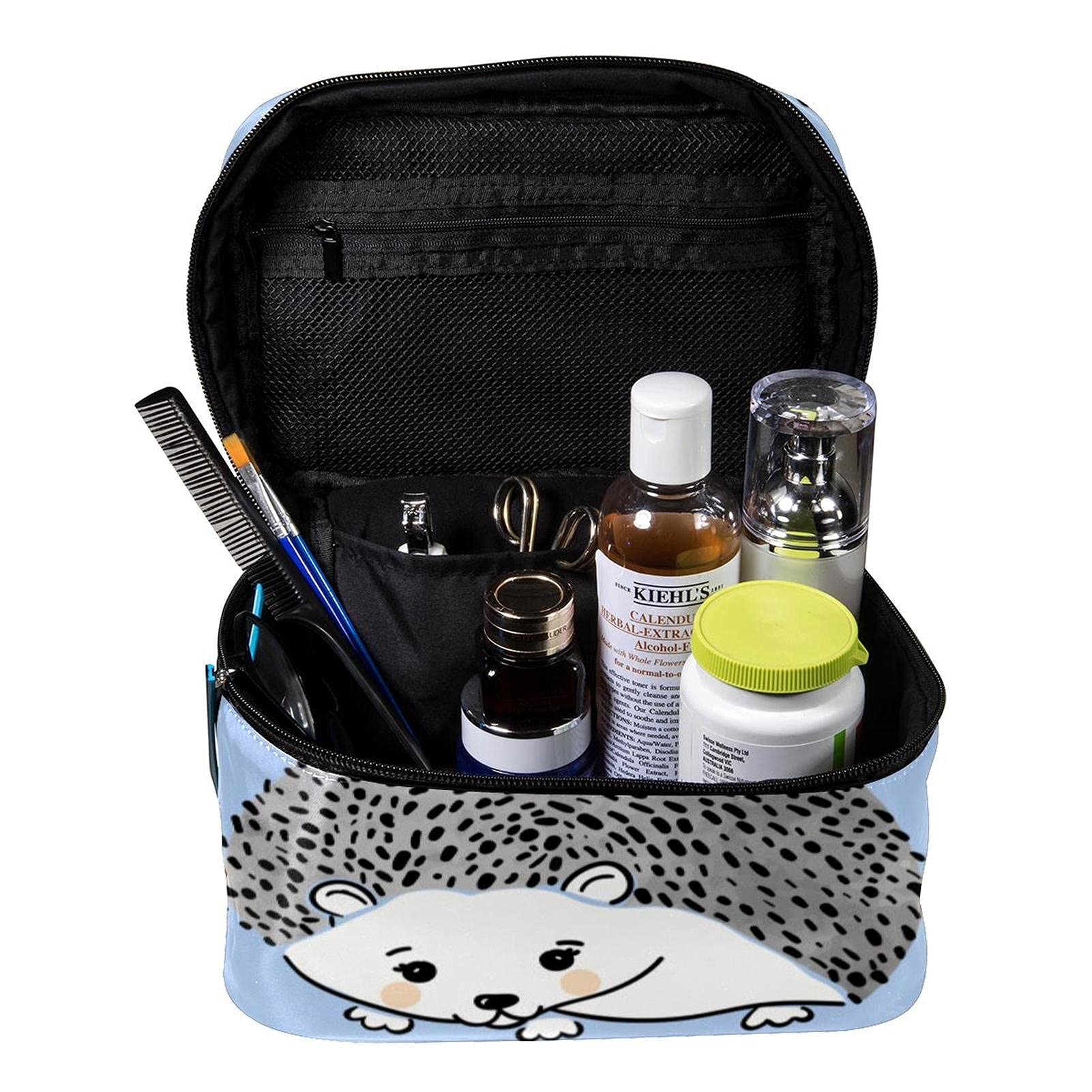 Cute Hedgehog Floral Makeup Bag - Large Travel Cosmetic Organizer for Women & Girls - Perfect for Travel & Daily Use