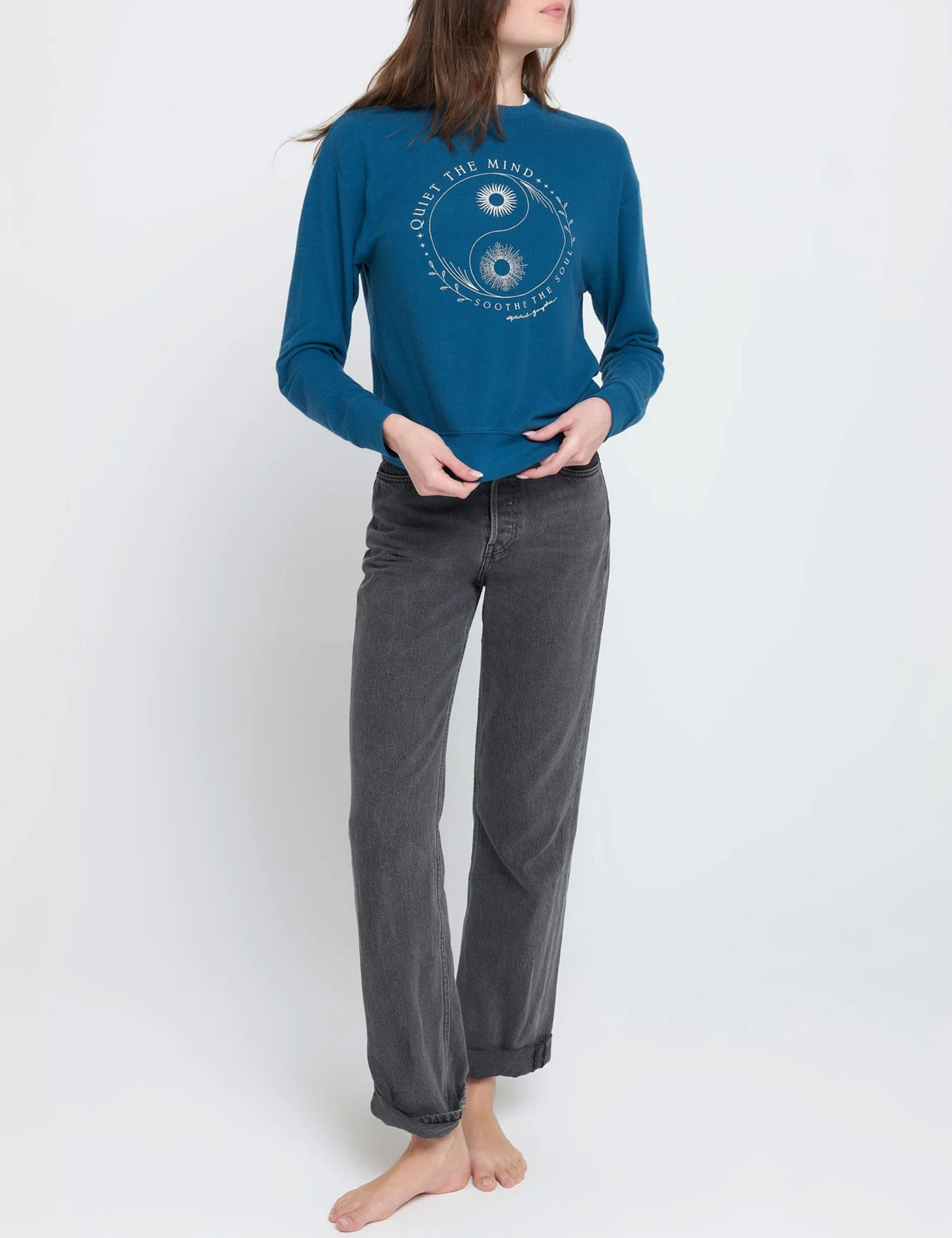 Quiet Mind Savasana Pullover Topaz - Women's Yoga Hoodie for Meditation & Relaxation - Perfect for Yoga Studios, Home Practice & Lounge Wear