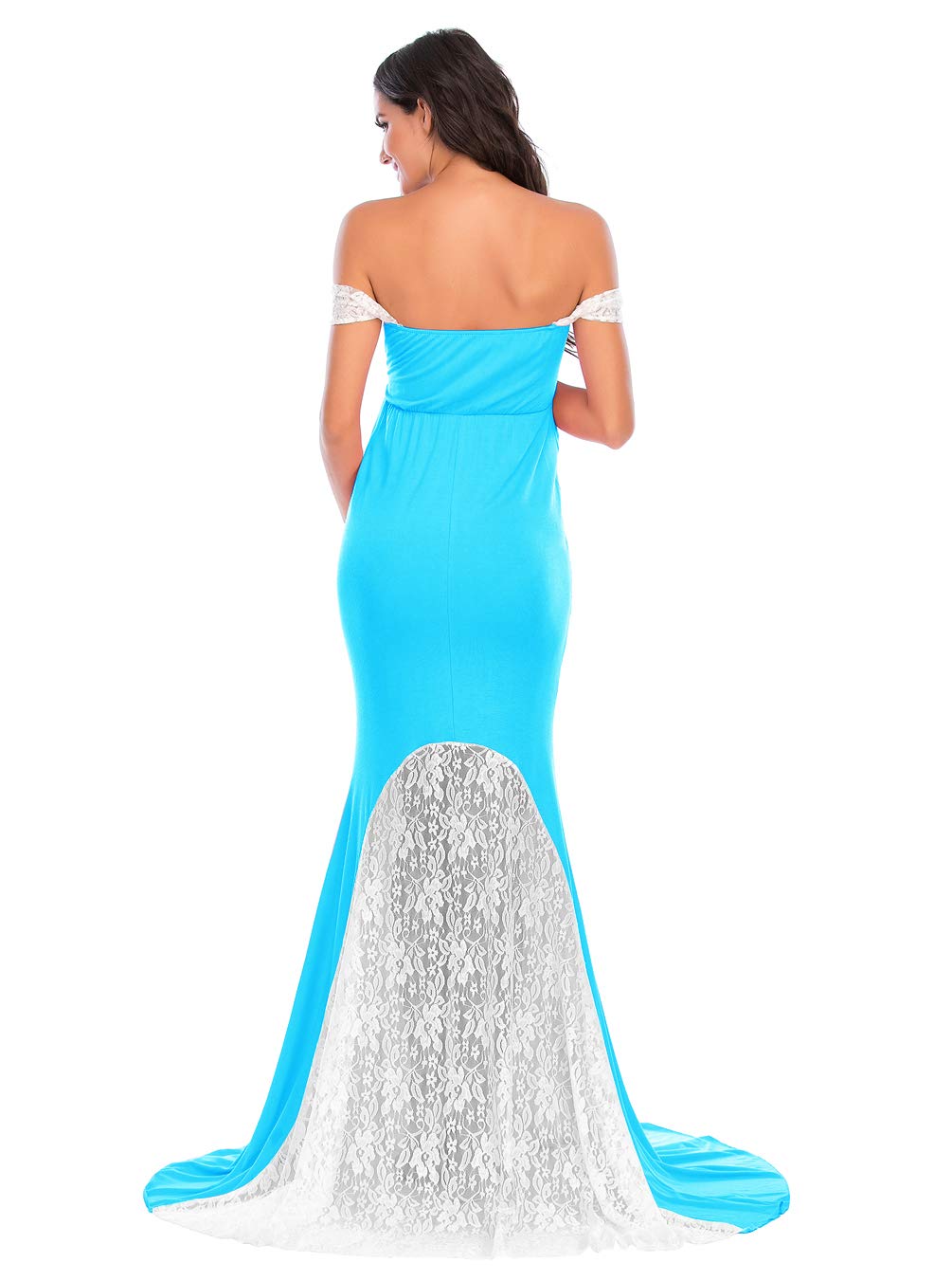 ZIUMUDY Women's Maternity Lace Maxi Dress - Off Shoulder Fitted Photography Gown for Baby Shower, Pregnancy Photo Shoot, Bridal Maternity Session & Special Occasions