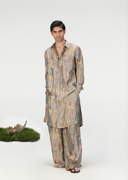 Bullet Kurta Silk Brocade Monsoon Cloud - Elegant Indian Traditional Wear for Men | Perfect for Festivals, Weddings & Special Occasions