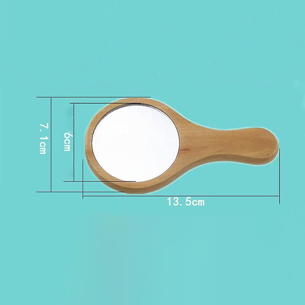 2 Pack Small Portable Wooden Makeup Mirror with Handle - Round Cosmetic Handheld Mirror for Travel, Vanity & Purse | Natural Wood Beauty Mirror for Home & On-the-Go Touchups