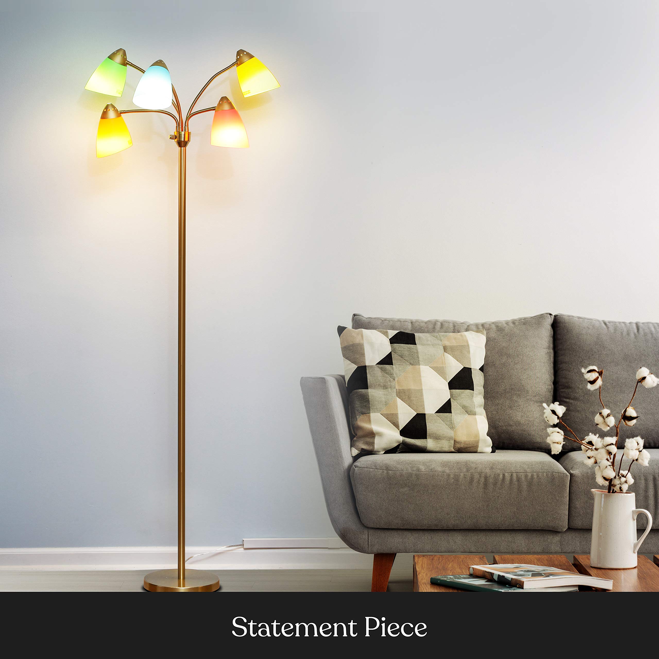 Brightech Medusa LED Floor Lamp - Adjustable Multi-Head Dimmable Standing Light for Living Room, Bedroom & Office - Tall Modern Floor Lamp with Interchangeable Shades, Perfect for Reading & Task Lighting - Brass Gold Finish Home Decor Lighting