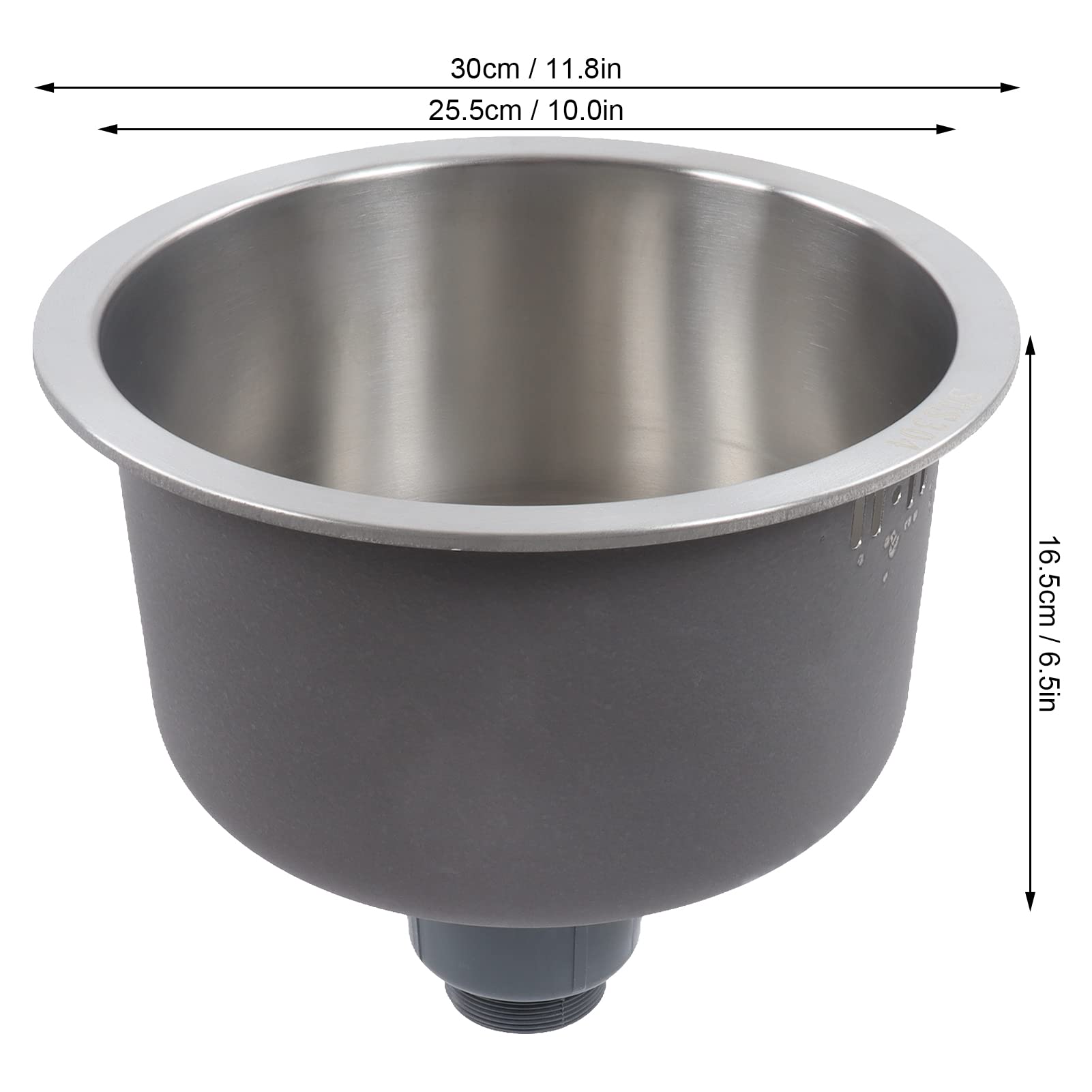 30cm Round Stainless Steel Undermount Kitchen Sink - Single Bowl Design - Perfect for Home Kitchens, Bars, Outdoor Spaces, and RV Camping
