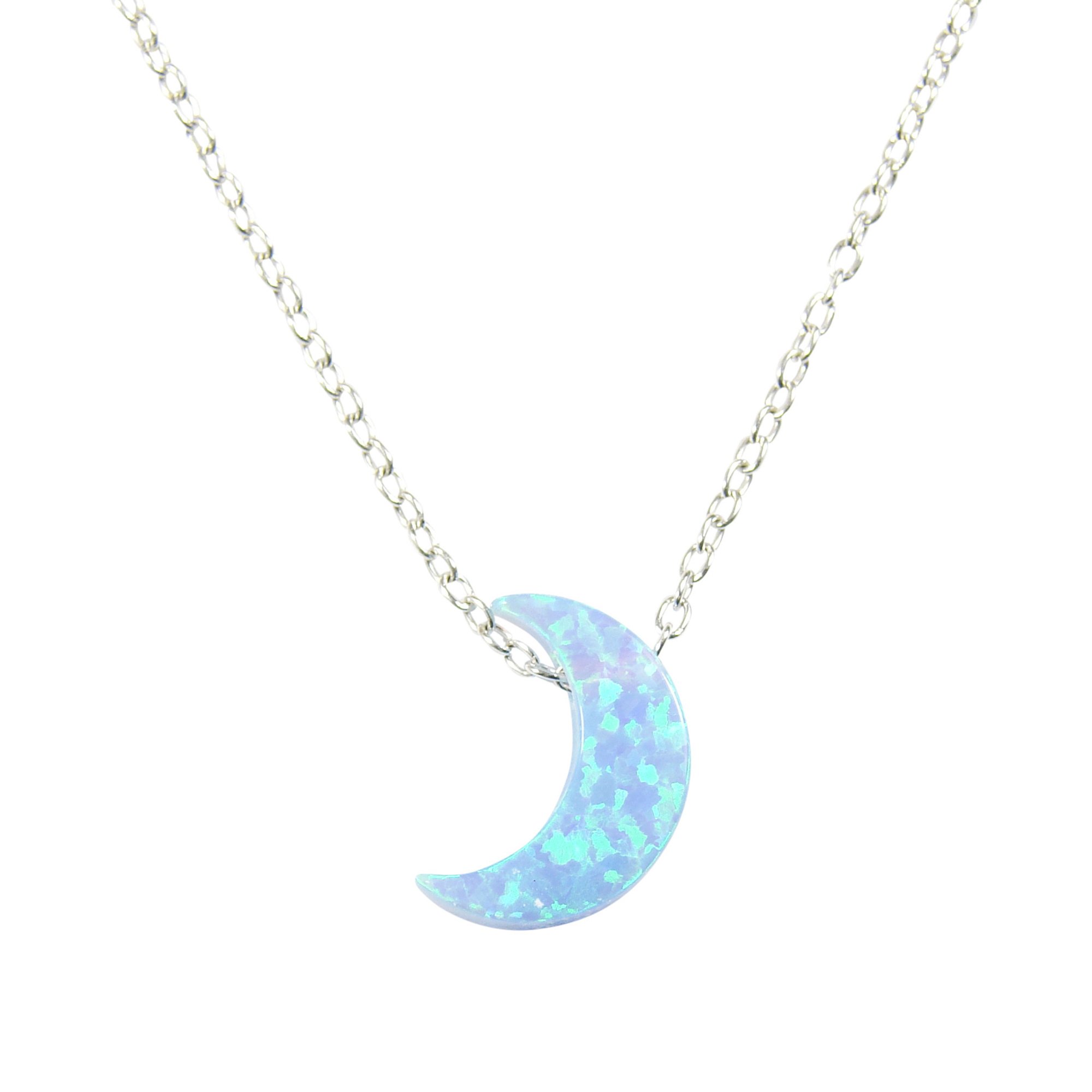 Martinuzzi Light Blue Opal Crescent Moon Necklace - Elegant Half Moon Charm Jewelry for Everyday Wear & Special Occasions
