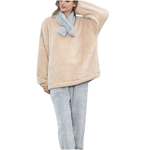 Women's Winter Pajama Set - Warm Fluffy Sleepwear with Pockets for Cozy Nights
