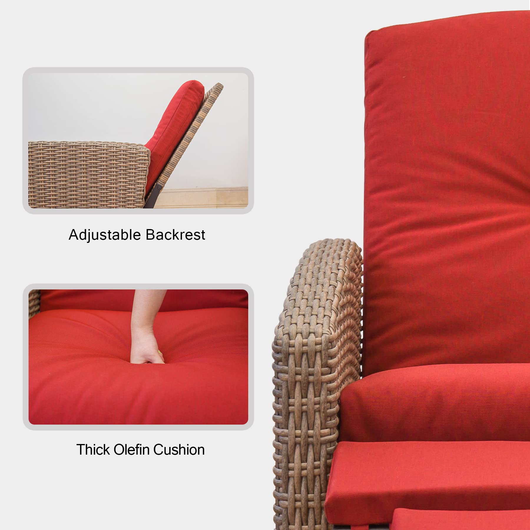 **Domi All-Weather Wicker Reclining Patio Chair with Side Table & Red Cushion – Indoor & Outdoor Lounge Chair for Poolside, Garden, or Living Room Relaxation**