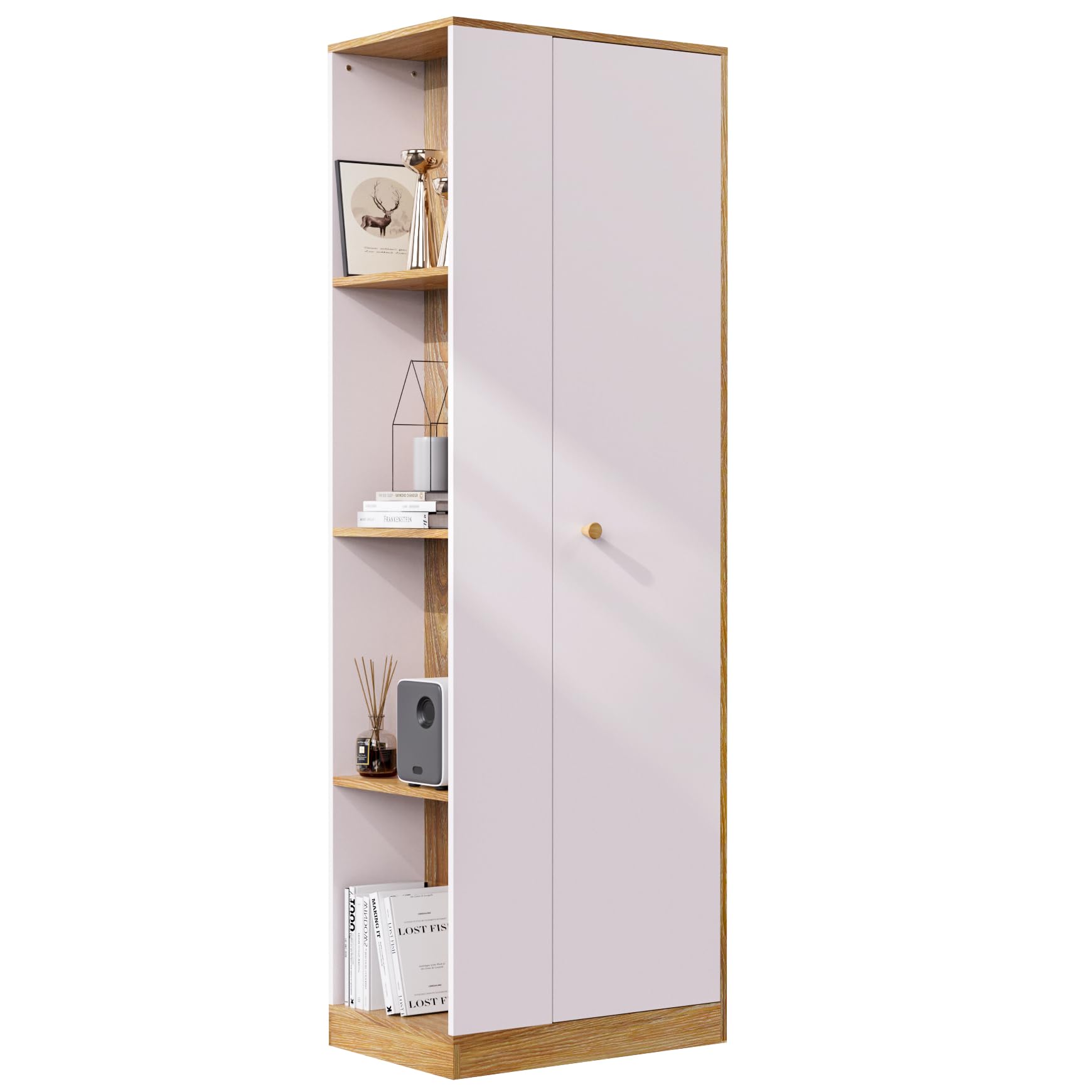 Modern White Wardrobe Armoire - Spacious Bedroom Storage Cabinet with Hangers, Easy Assembly (16