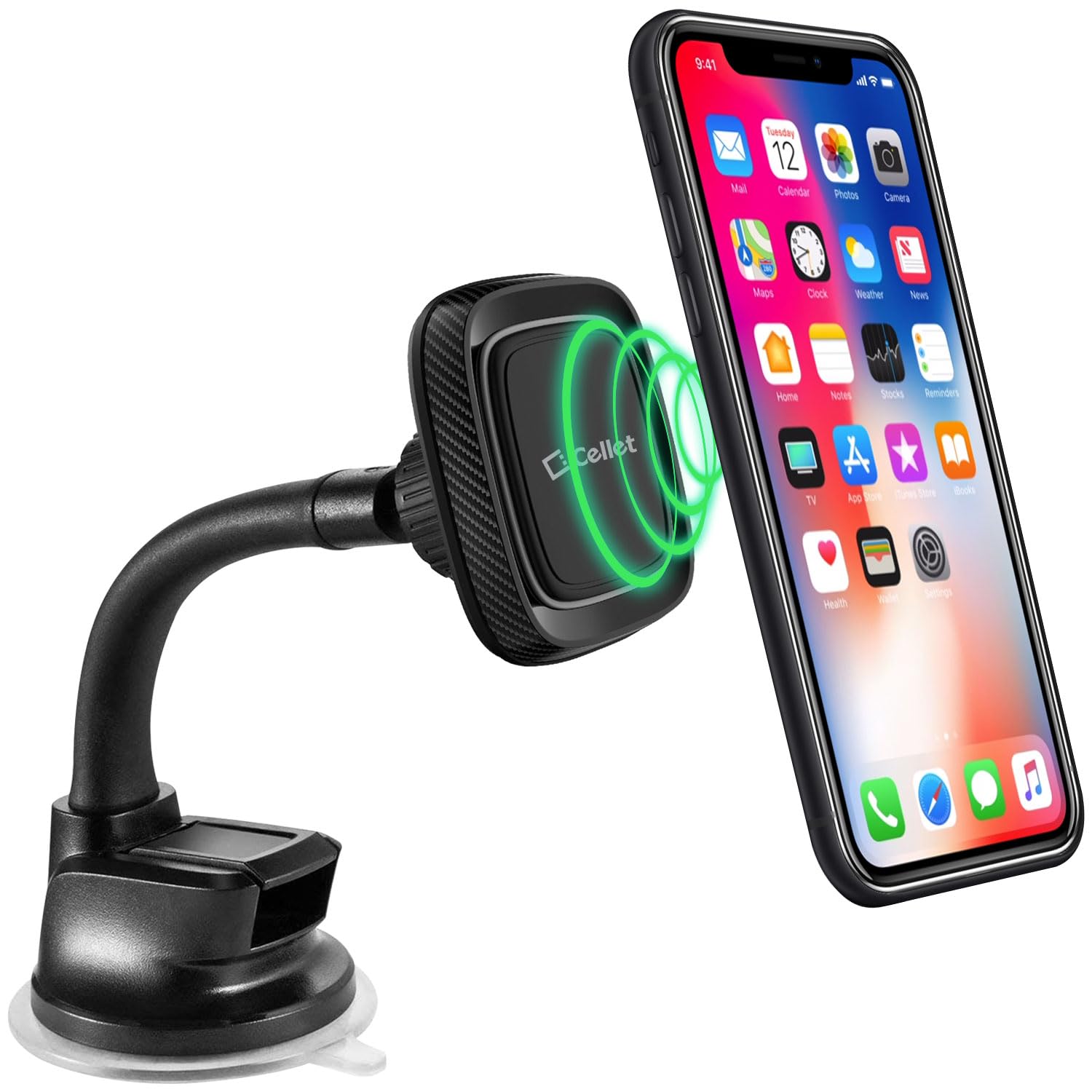 Cellet Universal Magnetic Car Phone Mount Holder - Dashboard & Windshield Compatible with iPhone, Samsung Galaxy, LG, Motorola, Google Pixel - Perfect for Hands-Free Driving & GPS Navigation