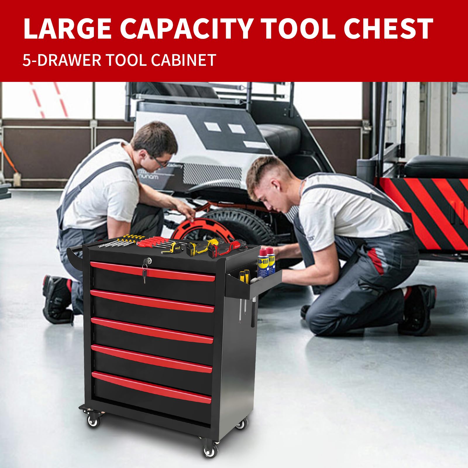 5-Drawer Rolling Tool Chest with Wheels & Lock - Heavy Duty Garage Storage Cabinet, Mobile Tool Cart for Workshop, Warehouse & Repair Shop - Perfect for Tool Organization, DIY Projects & Professional Mechanics