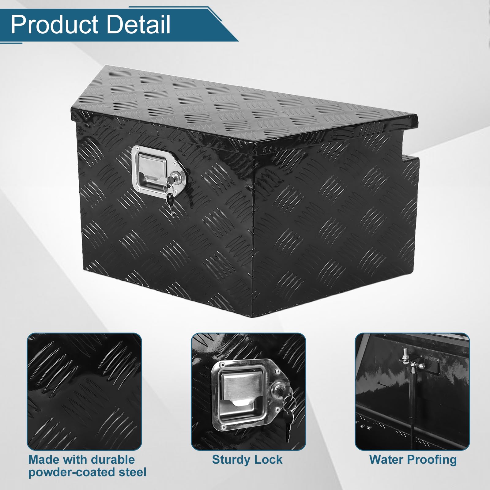 26 x 13.25 x 12 Inch Black Aluminum 5-Bar Tread Truck Bed Tool Box with Lock & Keys - Heavy Duty Storage Organizer for Pickup Trucks, Trailers & RV Tongue Boxes - Secure Tool Storage for Construction, Camping & Outdoor Work