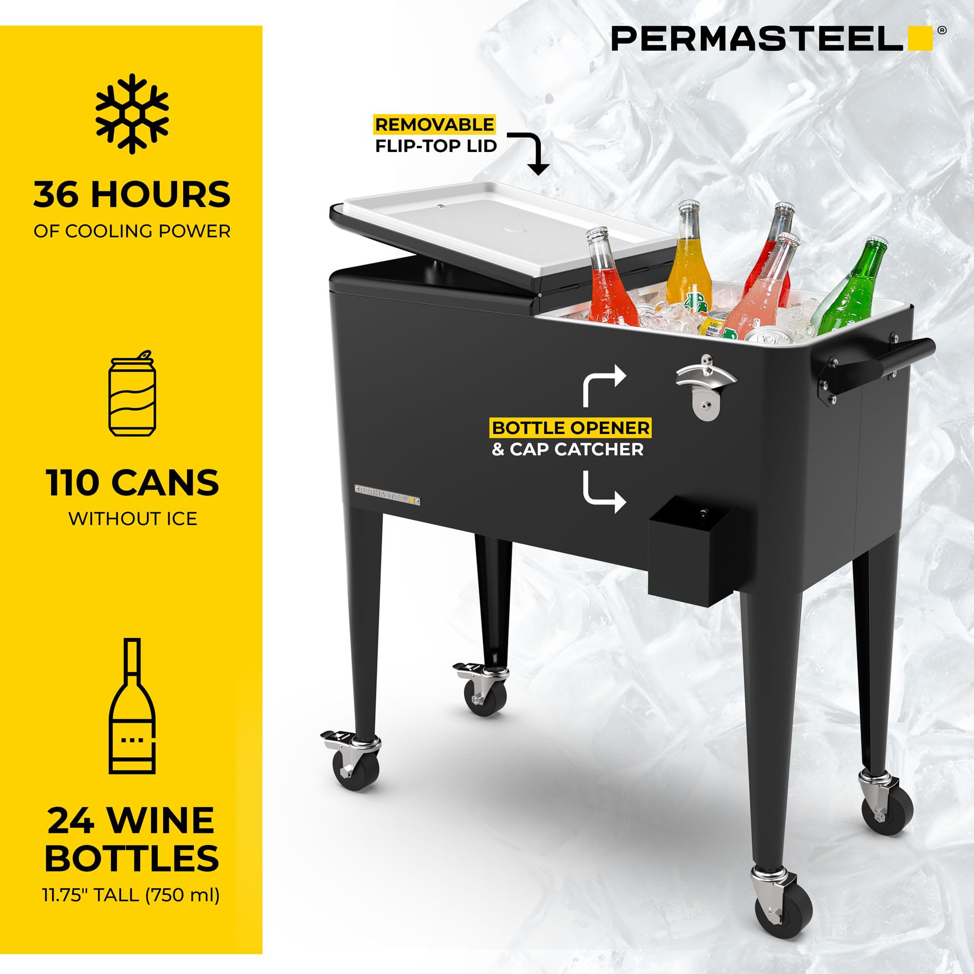 Permasteel 80-QT Classic Outdoor Patio Cooler with Wheels & Handles - Retro Design Beverage Bar Cart for Backyard, Picnics & Tailgating - Perfect for Outdoor Parties, Camping & Beach Trips