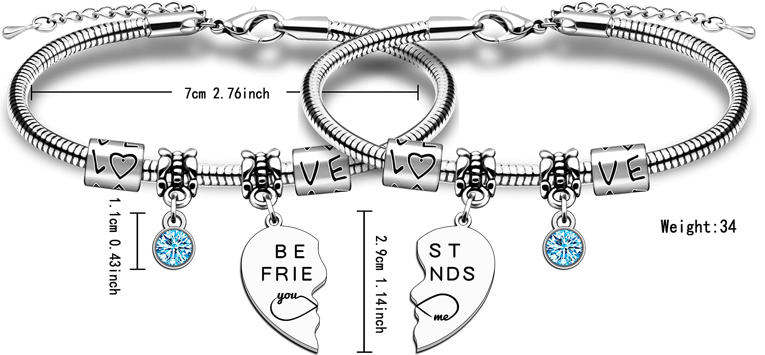 Best Friend Bracelet Set of 2 - Cute Matching BFF Jewelry Gifts for Women & Girls - Perfect Birthday, Graduation, Friendship Day Present - Wear for Special Occasions, Sister Bonding or Everyday Fashion