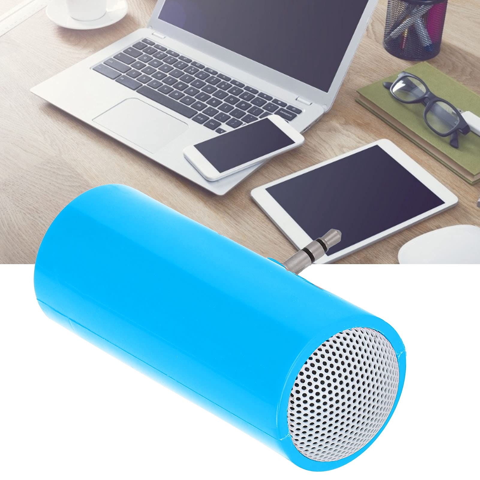 PUSOKEI Mini Portable Speaker - Plug in Speaker with 3.5mm AUX Audio Interface, Plug and Play for Smartphone, Tablet, Computer, MP3 & MP4 (Blue) | Perfect for Travel, Outdoor Activities & Home Entertainment