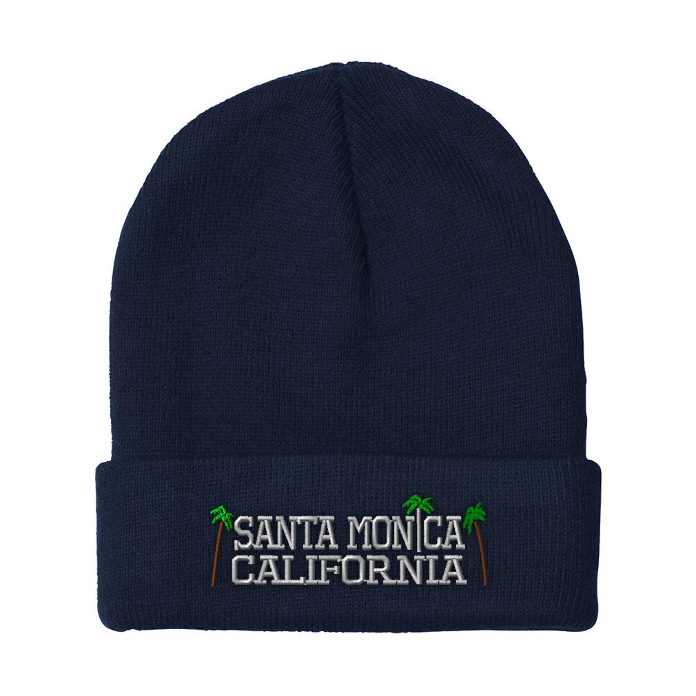 Custom Embroidered Beanies for Men & Women - Winter Skull Cap with Santa Monica California Beach Design - One Size Fits All - Perfect for Skiing, Snowboarding & Cold Weather Activities