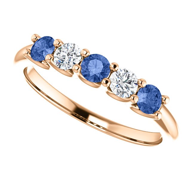 14KT Gold 0.39 CTW Sapphire & 0.20 CTW Diamond 5-Stone Ring Band - Elegant Wedding, Anniversary, or Engagement Jewelry Gift for Women
