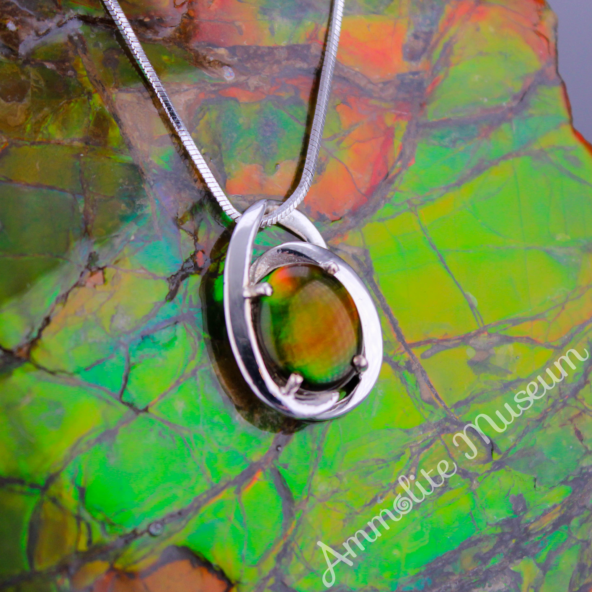 925 Sterling Silver Oval Harmony Ammolite Pendant Necklace – Elegant Gemstone Jewelry for Women, Perfect for Gifts & Special Occasions