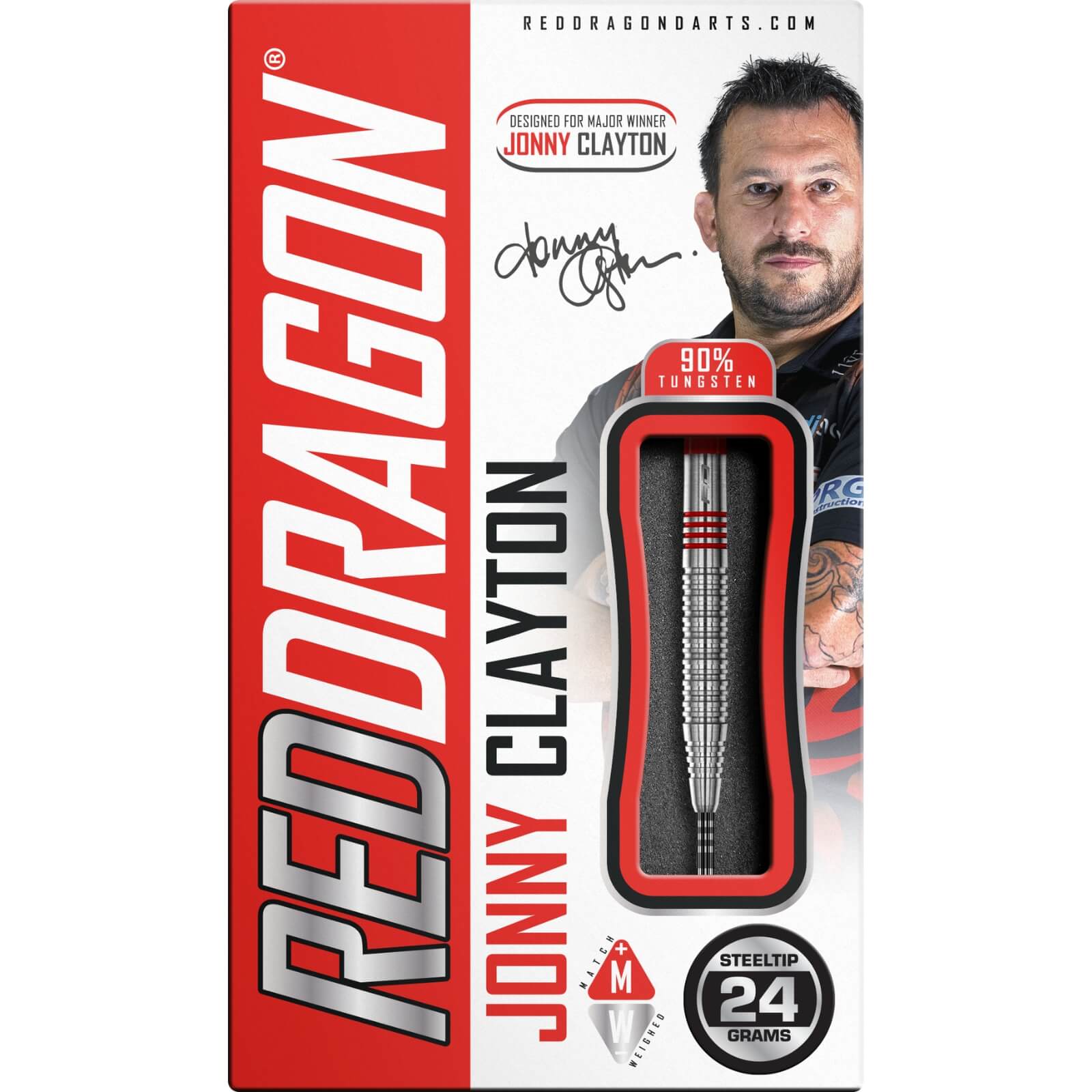 Jonny Clayton 2.0 Steel Tip Darts - 90% Tungsten Professional Darts (22g, 24g, 26g) for Precision Play in Tournaments & Home Practice