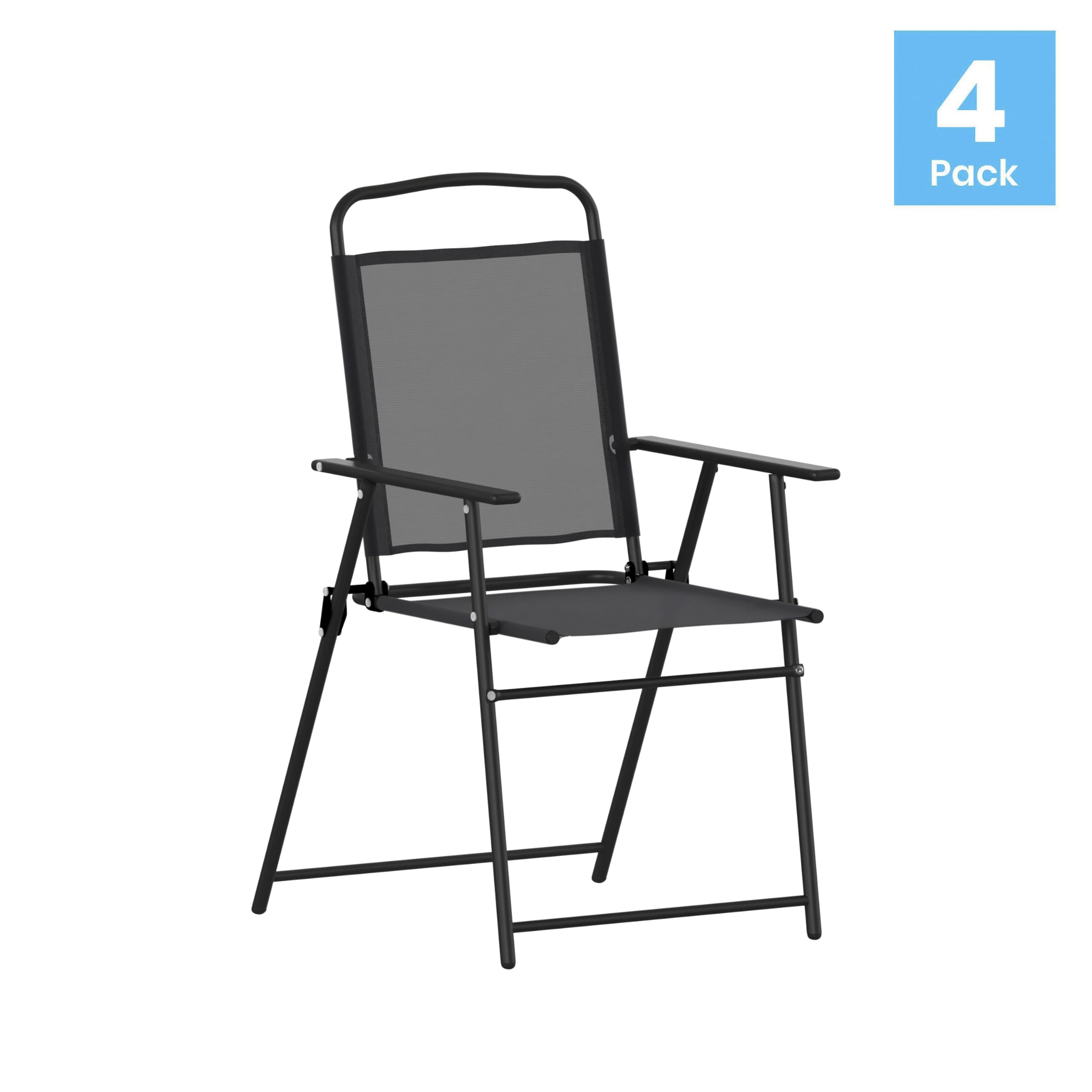 Folding Patio Sling Chairs - Set of 4 Outdoor Textilene Lawn Chairs with Armrests, Durable & Comfortable for Backyard, Poolside, Garden, and Patio Relaxation
