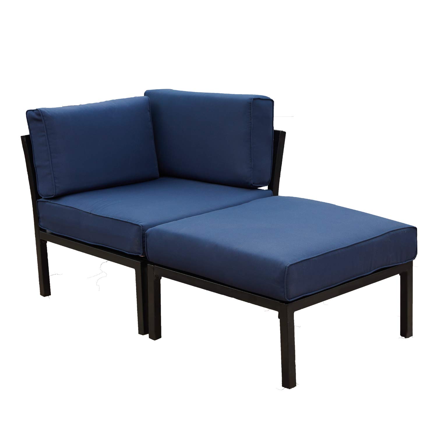 LOKATSE HOME 2-Piece Outdoor Patio Furniture Set - Blue Conversation Chairs with Corner Sofa & Ottoman - Waterproof Wicker Sectional Sofa for Garden, Backyard, Poolside & Balcony Relaxation