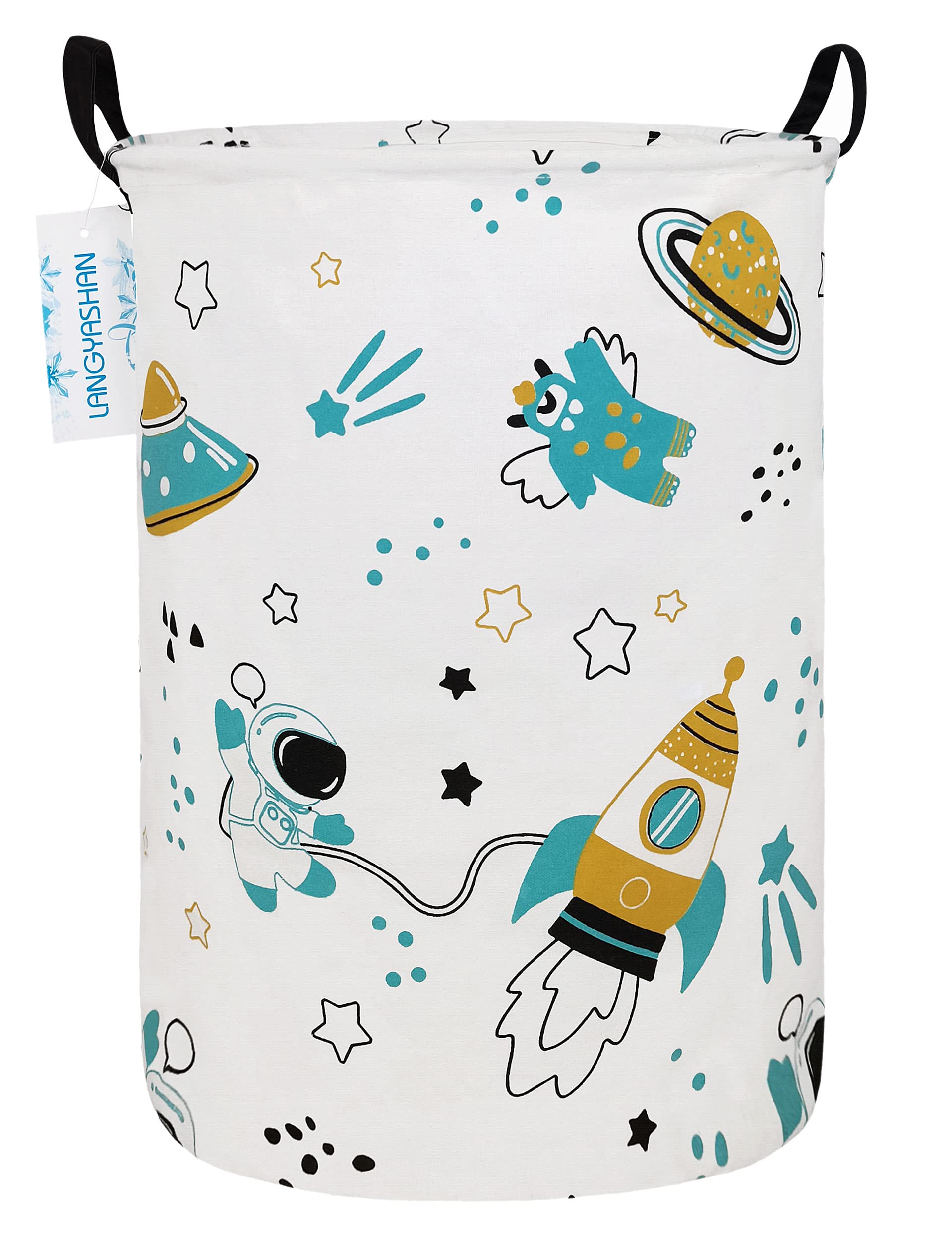 LANGYASHAN Collapsible Storage Bin - Canvas Fabric Organizer Basket for Laundry, Toys, Clothes & Nursery | Space Astronaut Design | Perfect for Bedroom, Baby Room & Gift Giving