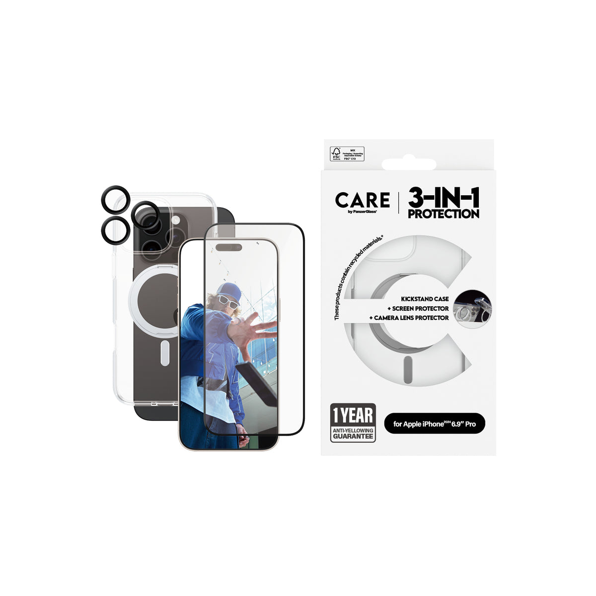 PanzerGlass CARE 3-in-1 Ceramic Screen Protector Bundle for iPhone 16 Pro - Anti-Scratch, Anti-Fingerprint, Bubble-Free Installation for Daily Protection