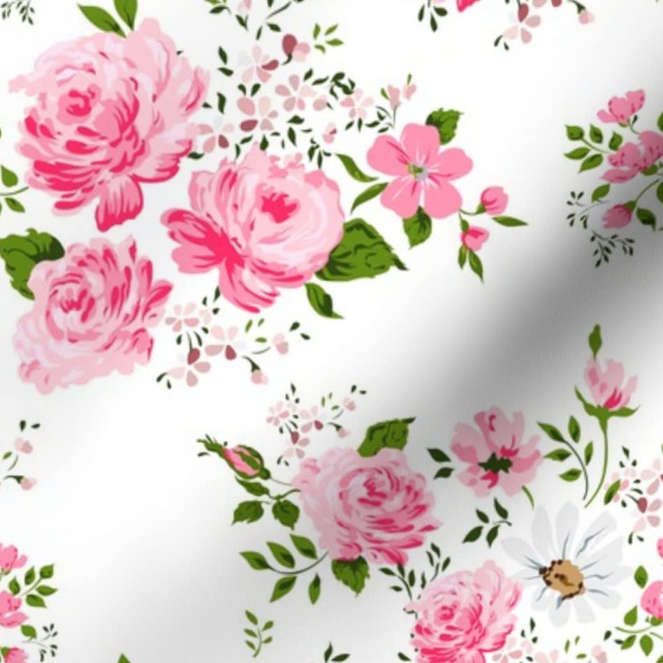 Pink Cute Roses Floral Print Velvet Fabric by The Yard - Soft Upholstery & Apparel Material for Nursery Decor, Girls' Room, DIY Home Projects (Spoonflower Premium Quality)