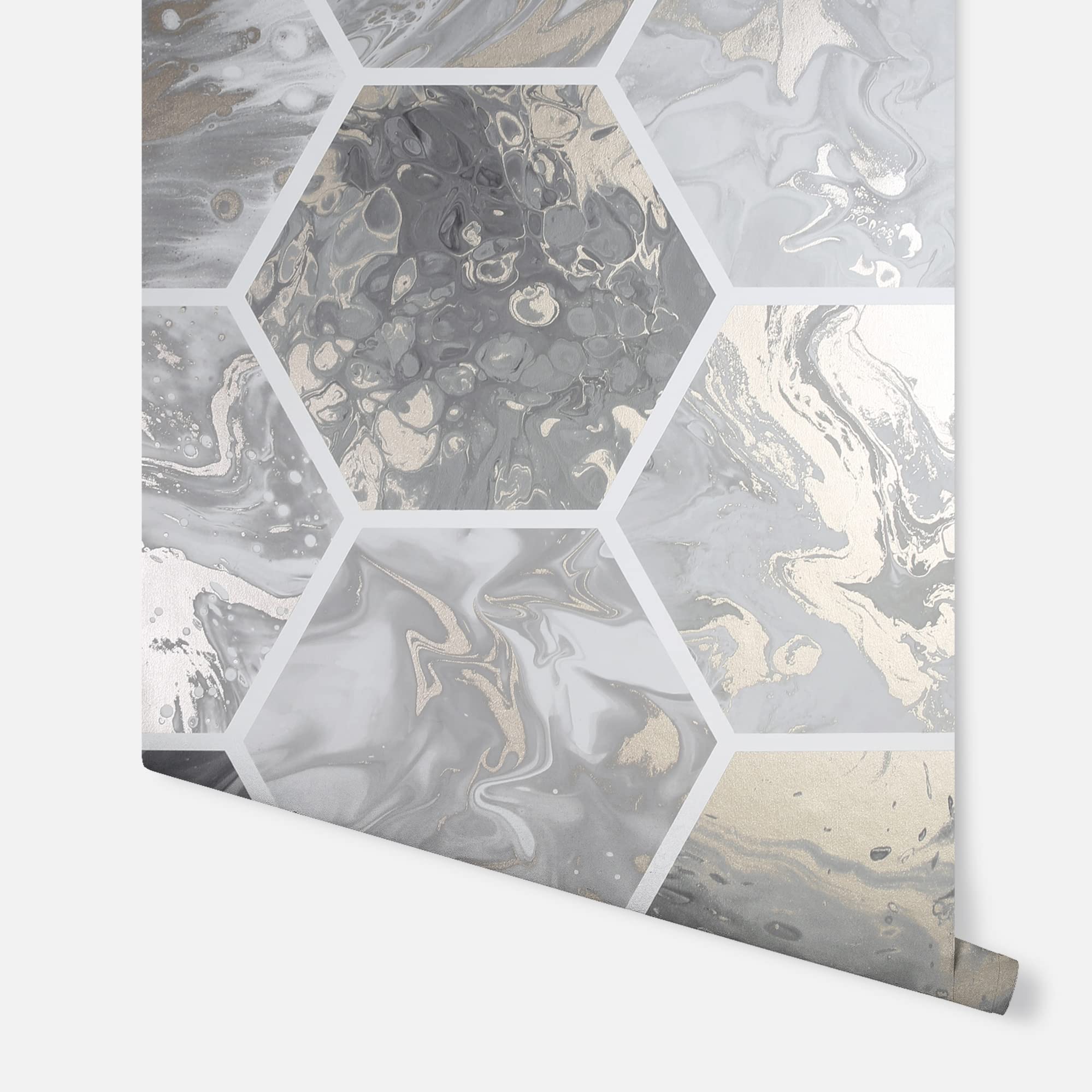 Arthouse Marbled Hex Charcoal and Rose Gold Peel and Stick Wallpaper - Self Adhesive Removable Wallpaper for Bedroom, Living Room, Kitchen, Bathroom, Office Decor