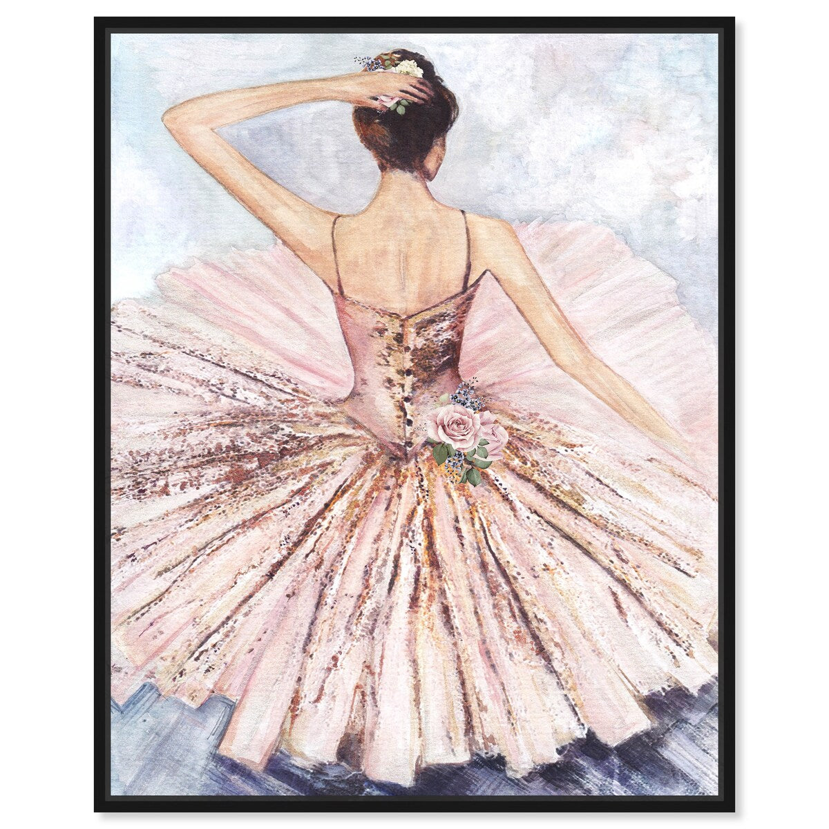 Ballet Dancer Tutu Glam Pink Framed Canvas Wall Art Print - Elegant Roses Inspired by Ballet - Perfect for Living Room, Bedroom & Dance Studio Decor