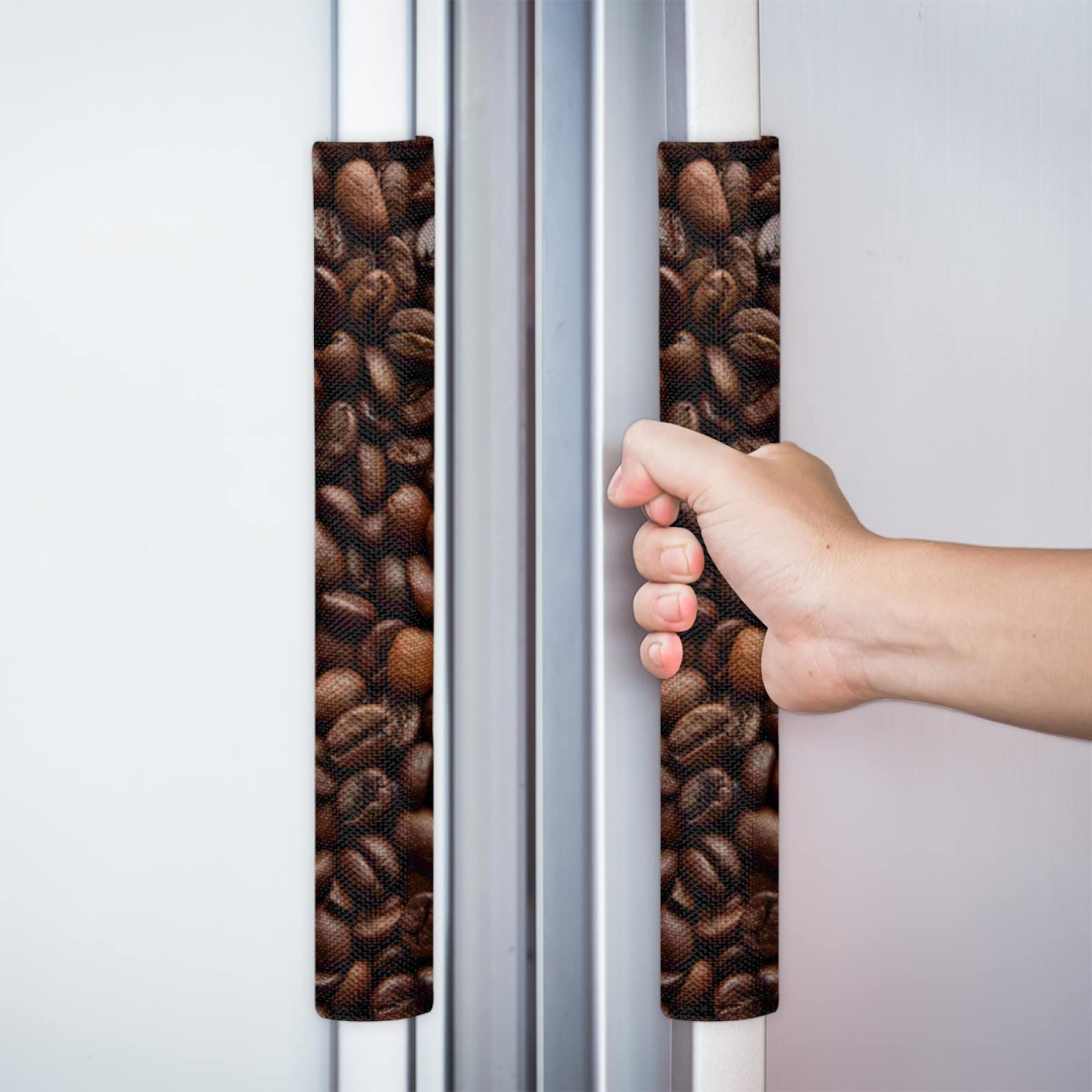 3D Coffee Bean Refrigerator Door Handle Covers Set of 2 - Washable Kitchen Appliance Handle Protectors for Fridge, Microwave, Dishwasher & Oven - Prevents Food Stains & Oil Marks - Perfect for Modern Kitchens & Home Decor