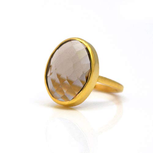 Smokey Quartz Stackable Ring - Vermeil Gold or Silver Bezel Set Oval Ring | Birthstone Jewelry, Statement Piece for Layering & Everyday Wear