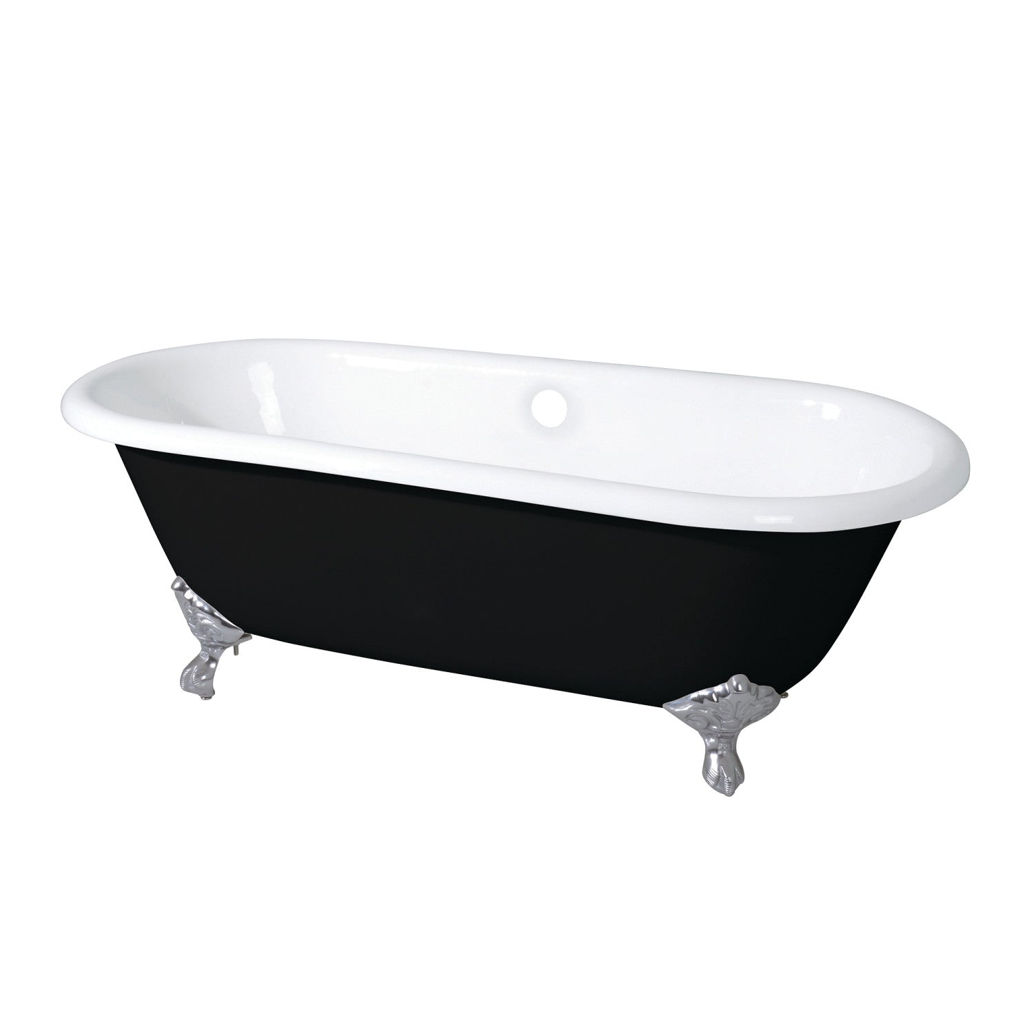 Aqua Eden 66 Inch Cast Iron Clawfoot Bathtub - Oval Double Ended Freestanding Soaking Tub (No Faucet Drillings) in Black/White/Brushed Nickel - Perfect for Vintage Bathroom & Luxury Spa Retreat