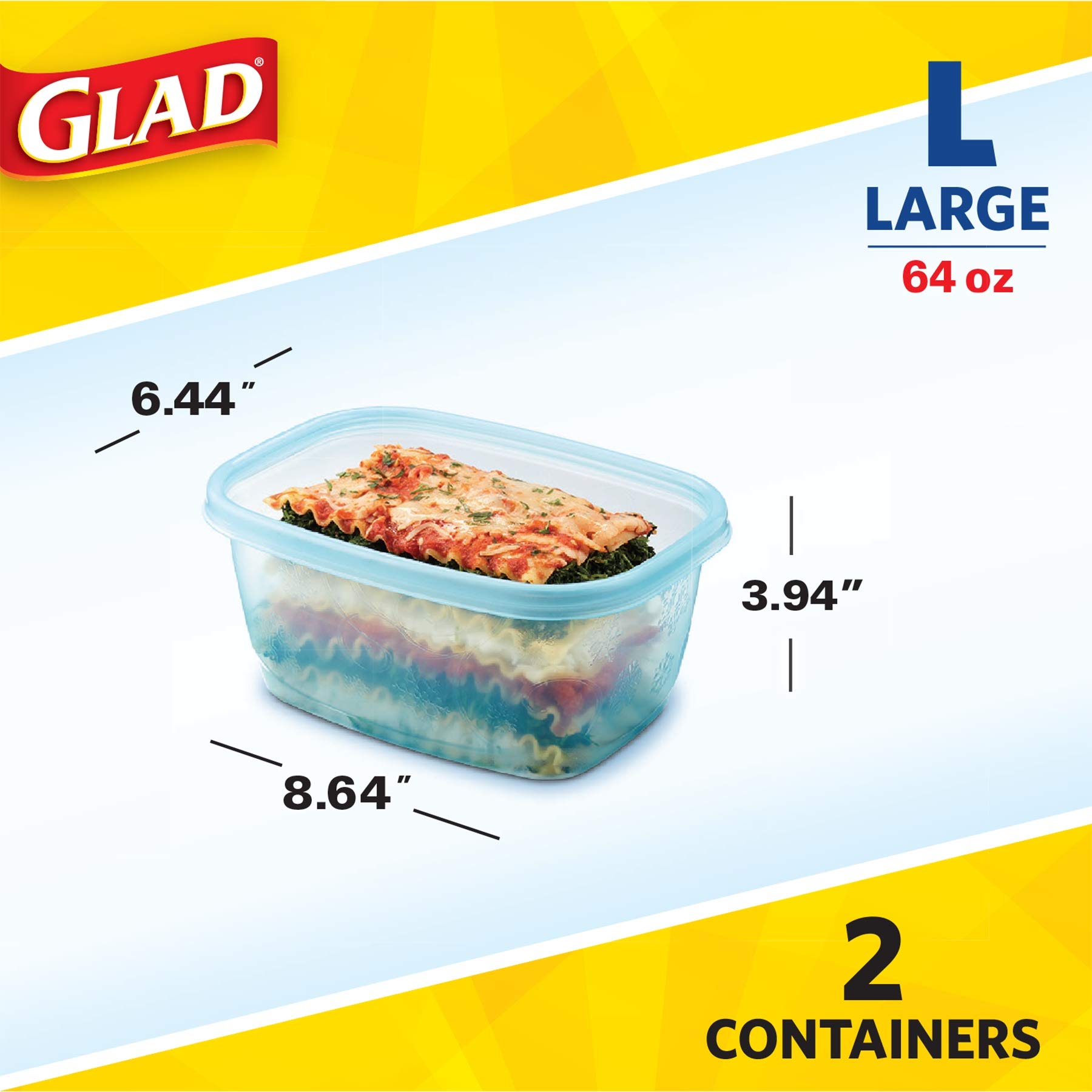 Gladware Freezer-Safe Food Storage Containers, 64oz Large Rectangle BPA-Free Plastic Containers for Meal Prep, Leftovers & Freezing – 2-Pack Blue | Ideal for Kitchen, Office & Picnics