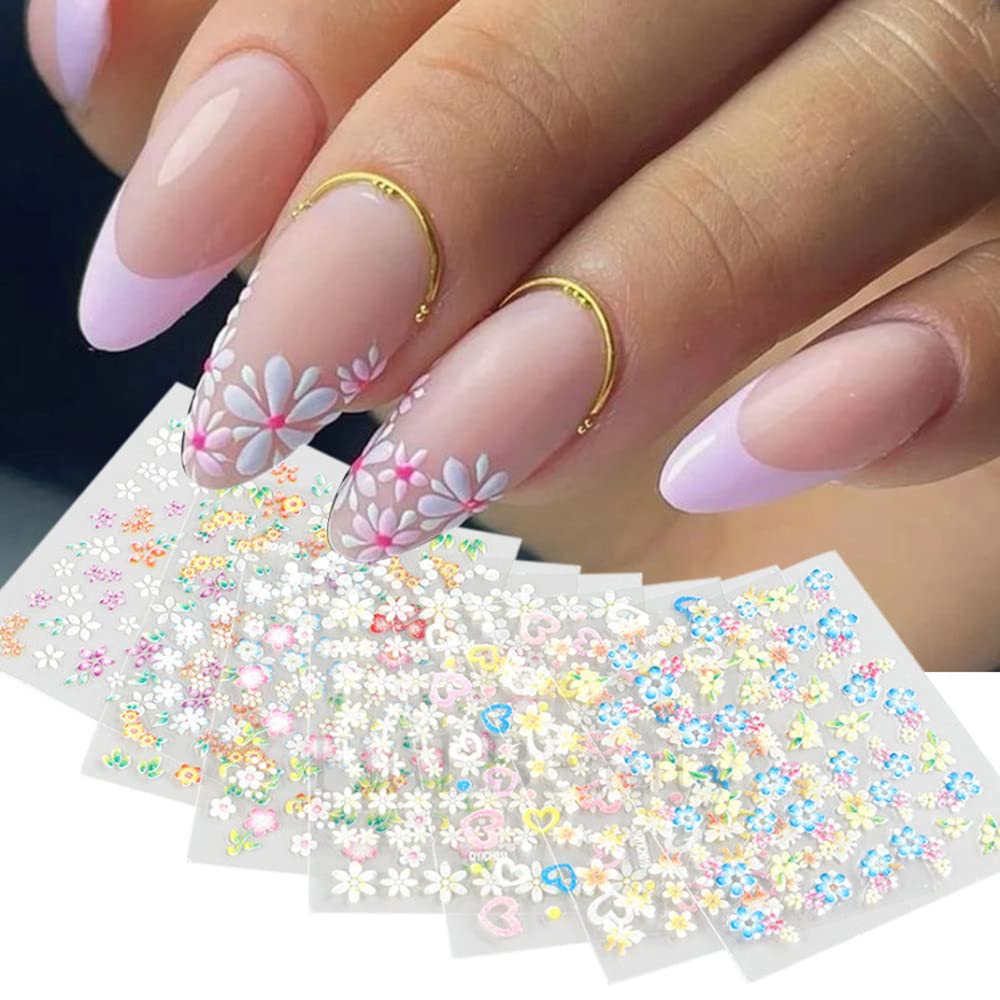30 Sheets Colorful 3D Nail Art Stickers - Self-Adhesive Flower, Daisy, Heart & Bow Designs for Women & Girls | Manicure Decorations for Parties, Weddings & Everyday Nail Art