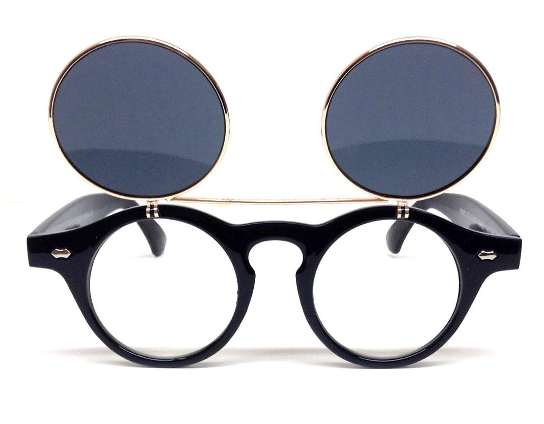 Steampunk Sunglasses for Men & Women - Black & Gold Django Flip Up Vintage Style - Perfect for Cosplay, Halloween, and Retro Fashion