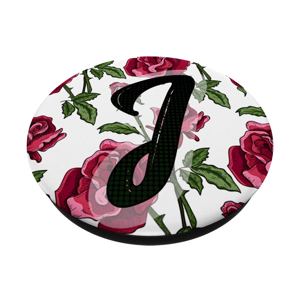 Letter J Monogram PopSocket with Red Rose Design - Phone Grip & Stand for iPhone, Samsung, Tablets | Perfect for Work, Travel & Everyday Use