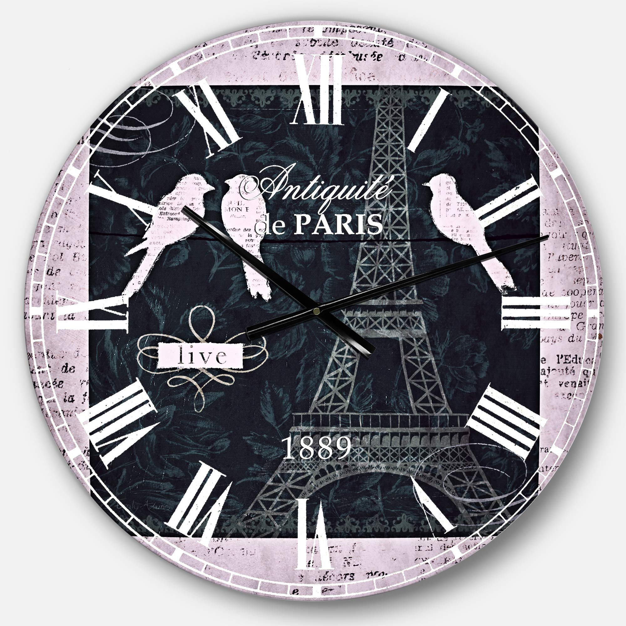 Designart Paris Vintage Collage II Round Wall Clock - Traditional Metal Wall Art Decor for Living Room, Bedroom, Office | Home Decoration & Gift Idea