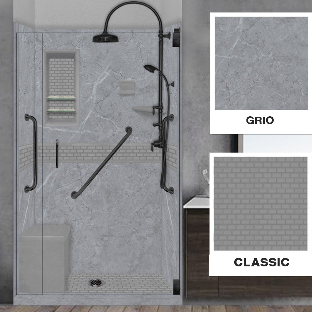 Freedom Grio Marble Classic Alcove Shower Enclosure Kit - Waterproof Bathroom Upgrade for Modern Homes, Easy Installation & Durable Design, Perfect for Small Spaces & Renovations