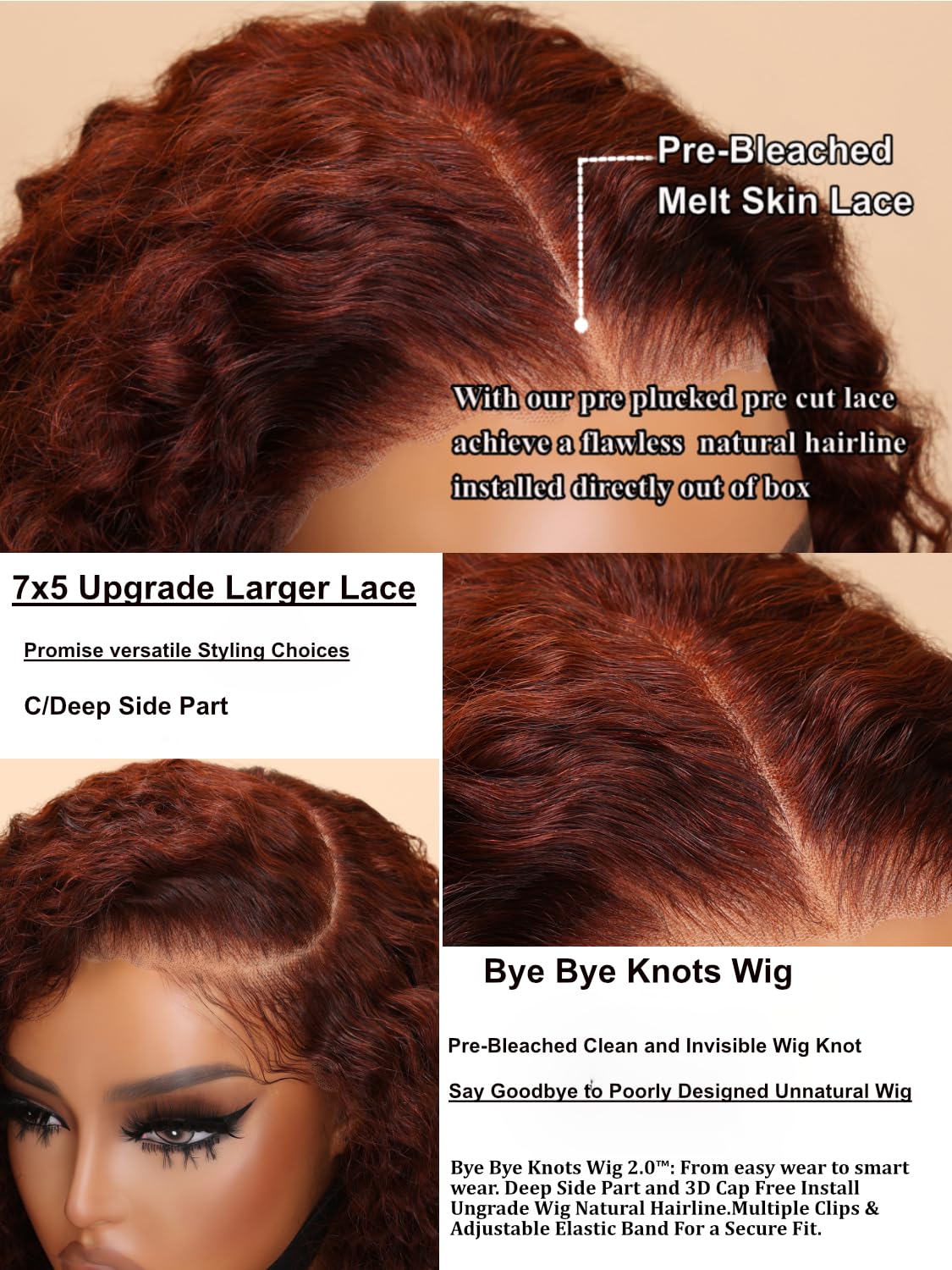 UNICE 12 Inch Short Curly Bob Wig - Human Hair Glueless Wig with Bye Bye Knots, Pre Plucked & Pre Cut 7x5 HD Lace Closure - Ready to Wear Reddish Brown Wig for Daily Wear, Cosplay & Special Occasions