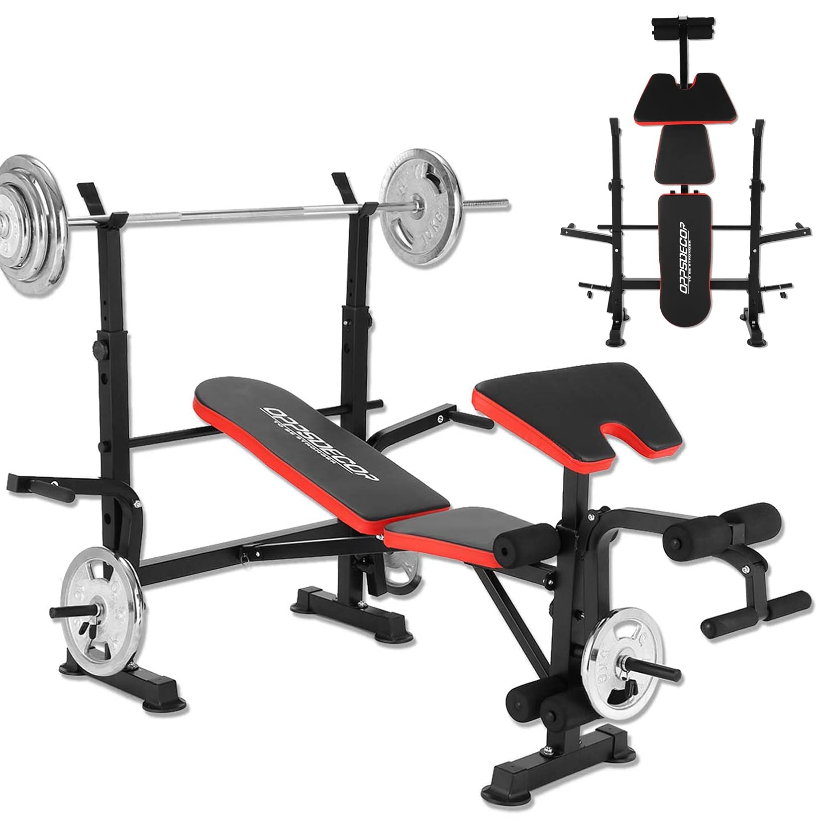 330lbs Olympic Weight Bench Press with Rack, Leg Developer & Preacher Curl - Multifunctional Foldable Home Gym Equipment for Full Body Workout (US Stock) | Perfect for Strength Training, Muscle Building & Home Fitness