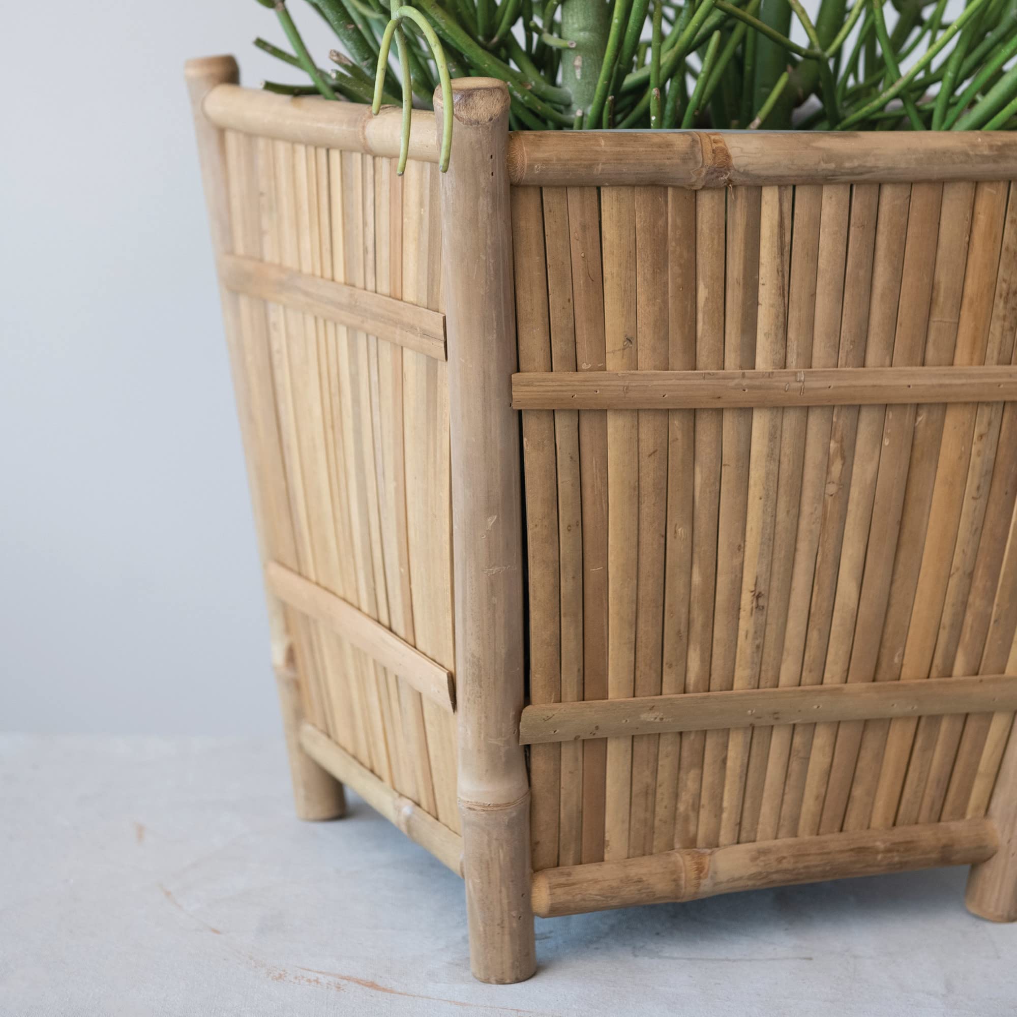 Handmade Bamboo Planter with Plastic Liner - 17x17x18 Inch Natural Indoor/Outdoor Plant Pot for Home Garden Decor | Perfect for Patio, Balcony & Living Room