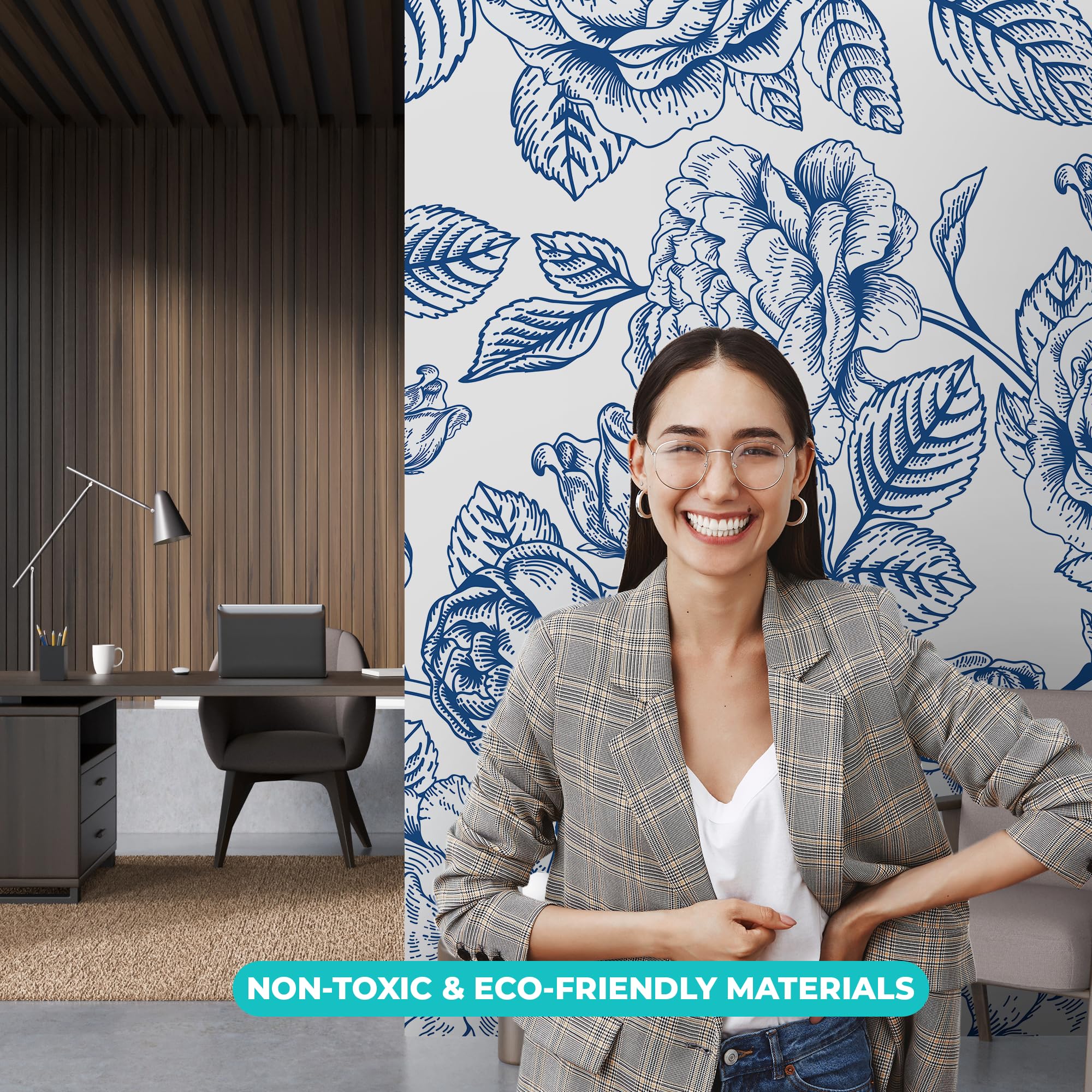 EGD Floral Blue Peel and Stick Wallpaper - Self-Adhesive Removable Wallpaper for Living Room, Bedroom & Home Decor - Easy DIY Wall Covering (6 Panels, 24